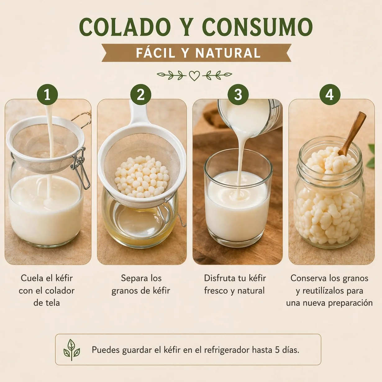 Kit kefir casero - MAGIC RAINBOW - Tarro de cristal con tapa 750 ml colador plástico cuchara madera paño textil y caja de inicio para preparación doméstica - Sin kéfir incluido