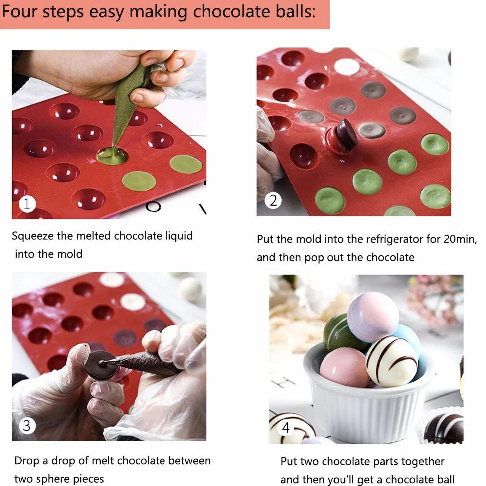 Moldes de silicona para hornear semi esferas, para hacer dulces, chocolate, pastel, mousse, gelatina, 5 unidades
