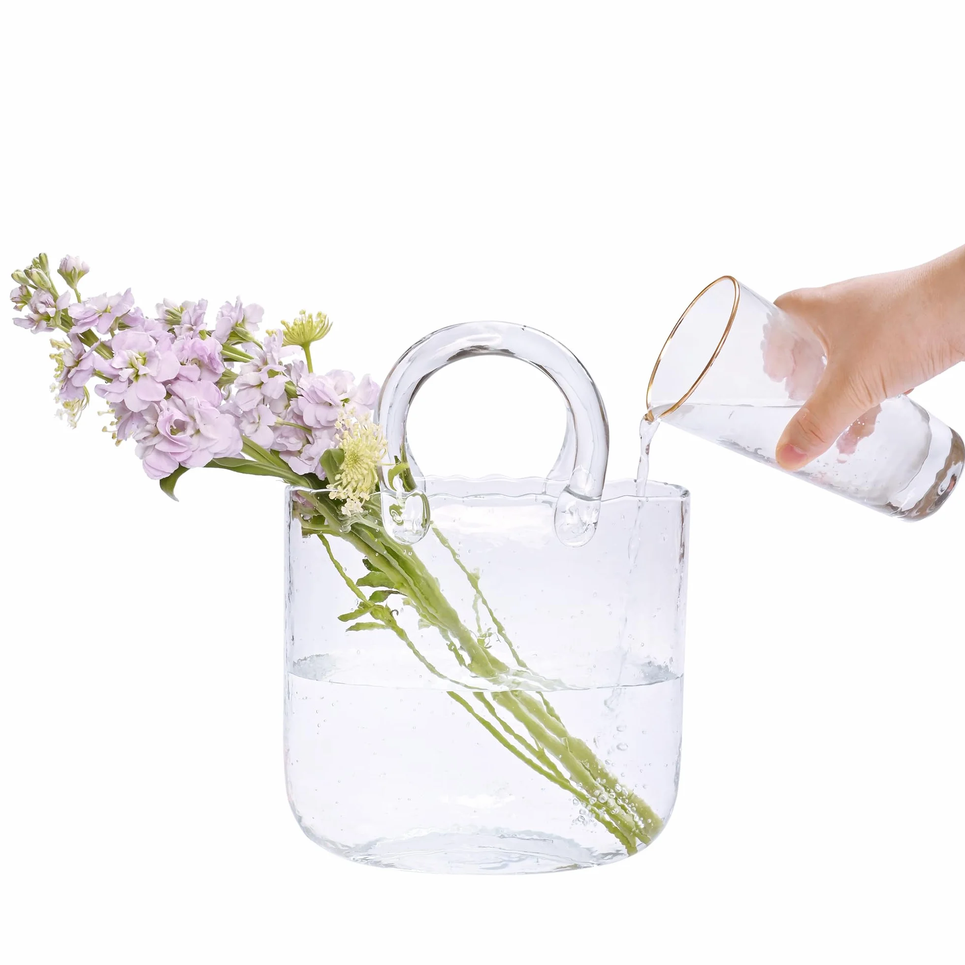 Yorkmills Jarrón de vidrio para flores, jarrón transparente para centros de mesa, jarrón de bolso de mano, jarrón de vidrio grande para flores, centros de mesa para comedor, jarrón de flores pequeño
