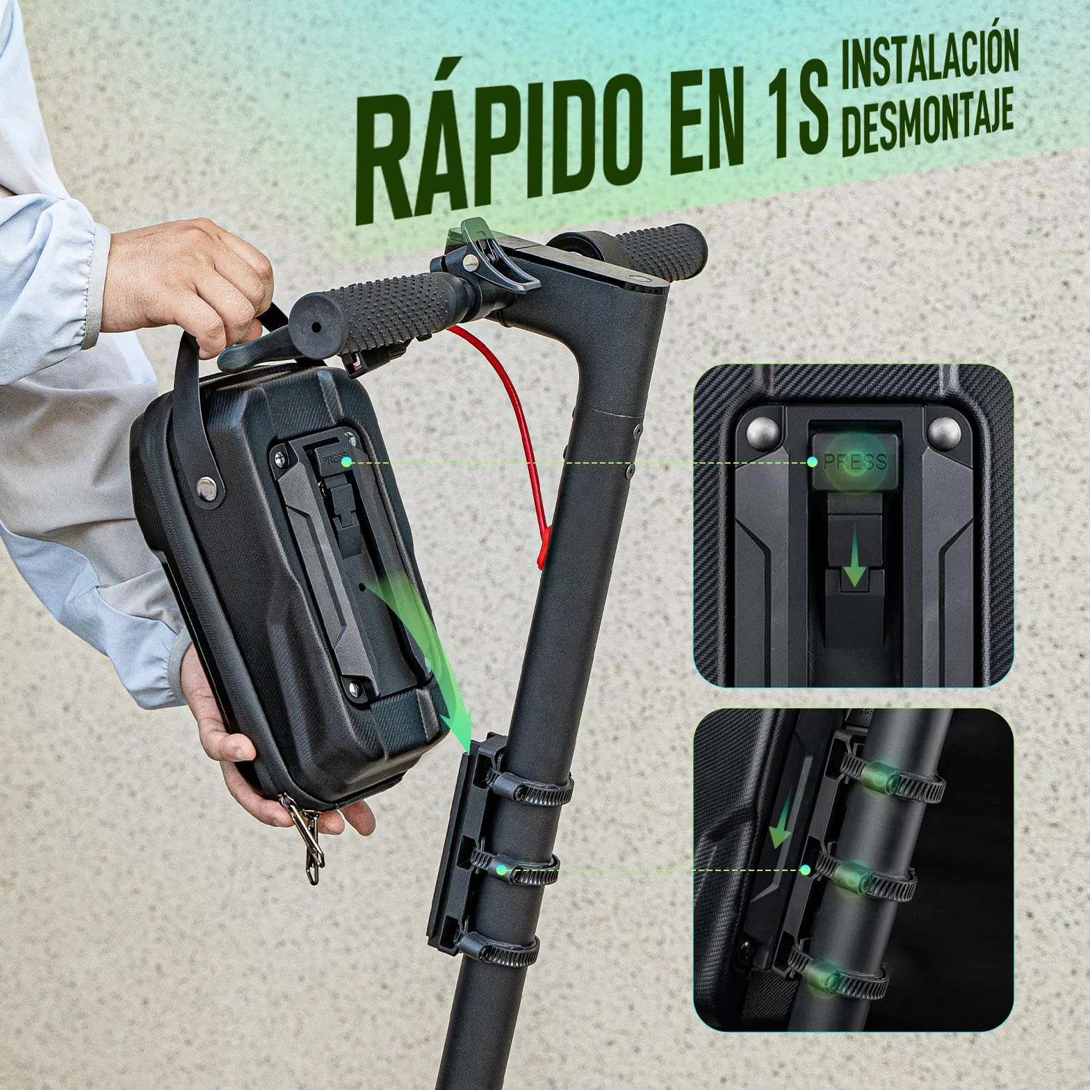 Bolsa para Patinete Eléctrico 3/4/5L Impermeable de Gran Capacidad con Soporte Fijación Rápido - Estuche Frontal Universal EVA para Xiaomi, Sedway, Ninebot (2,8 L)