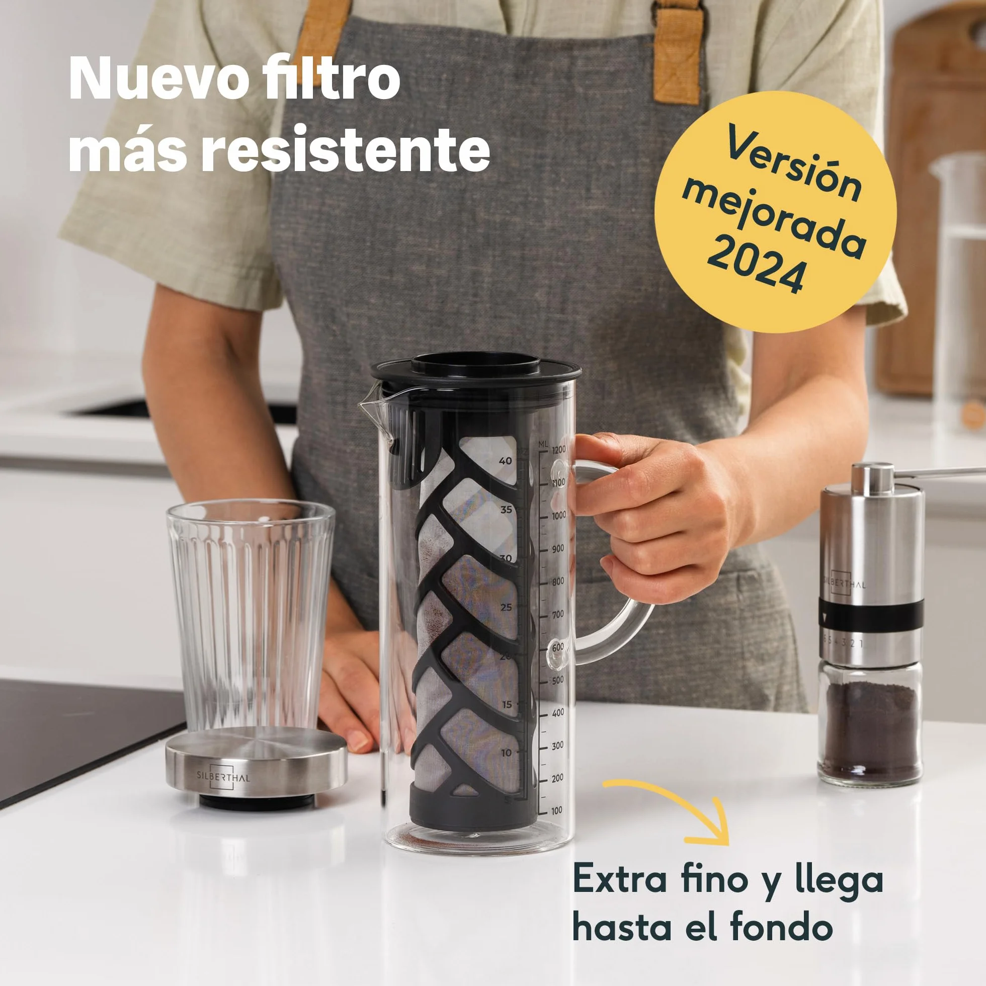 SILBERTHAL Jarra cristal 1,2L - Jarra Cold brew - Jarra de agua con tapa - Filtro extraíble