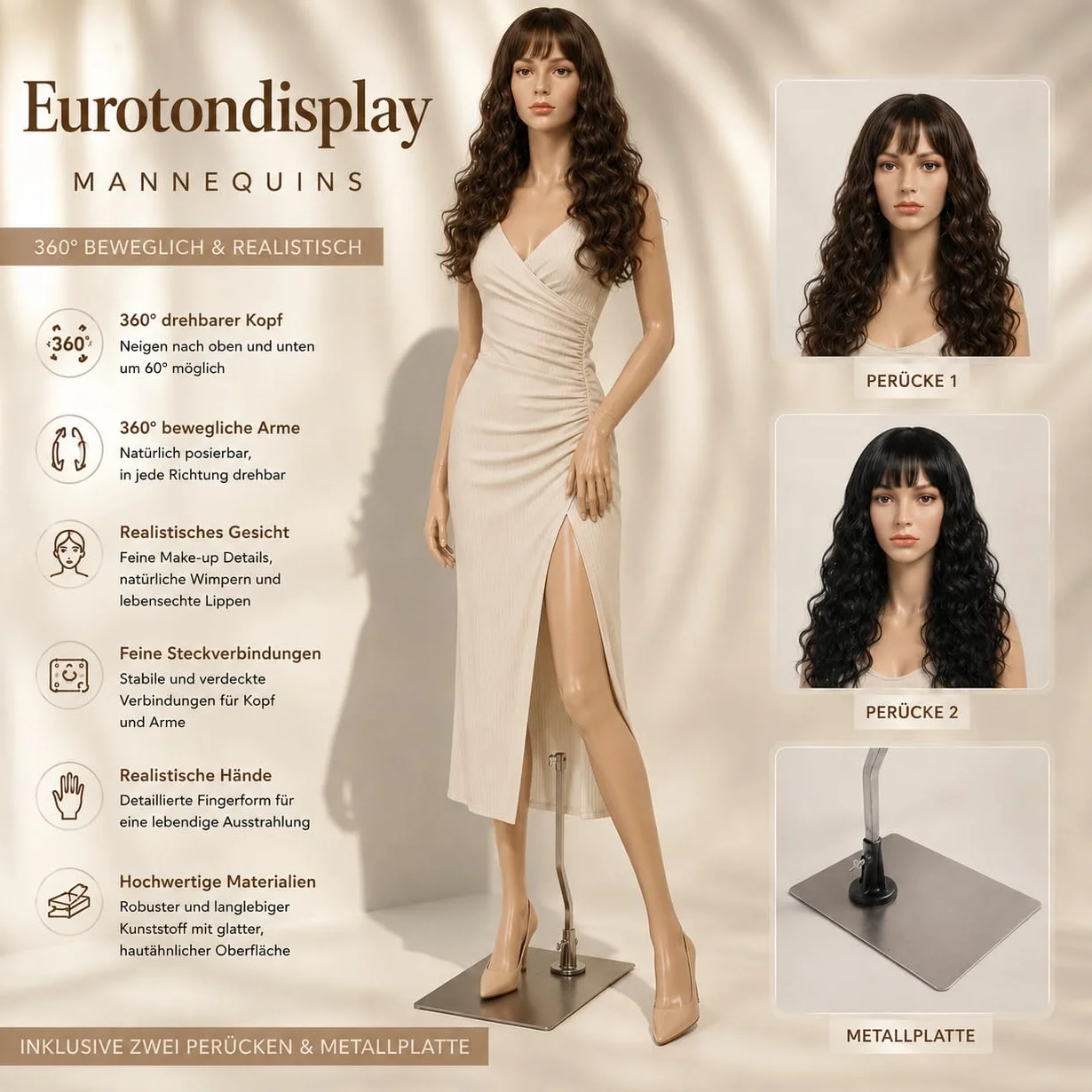 eurohan pantalla SF de 4 Maniquí con Incluye 2 pelucas femenina schauf enterf igur Maniquí Cabeza y brazos móviles