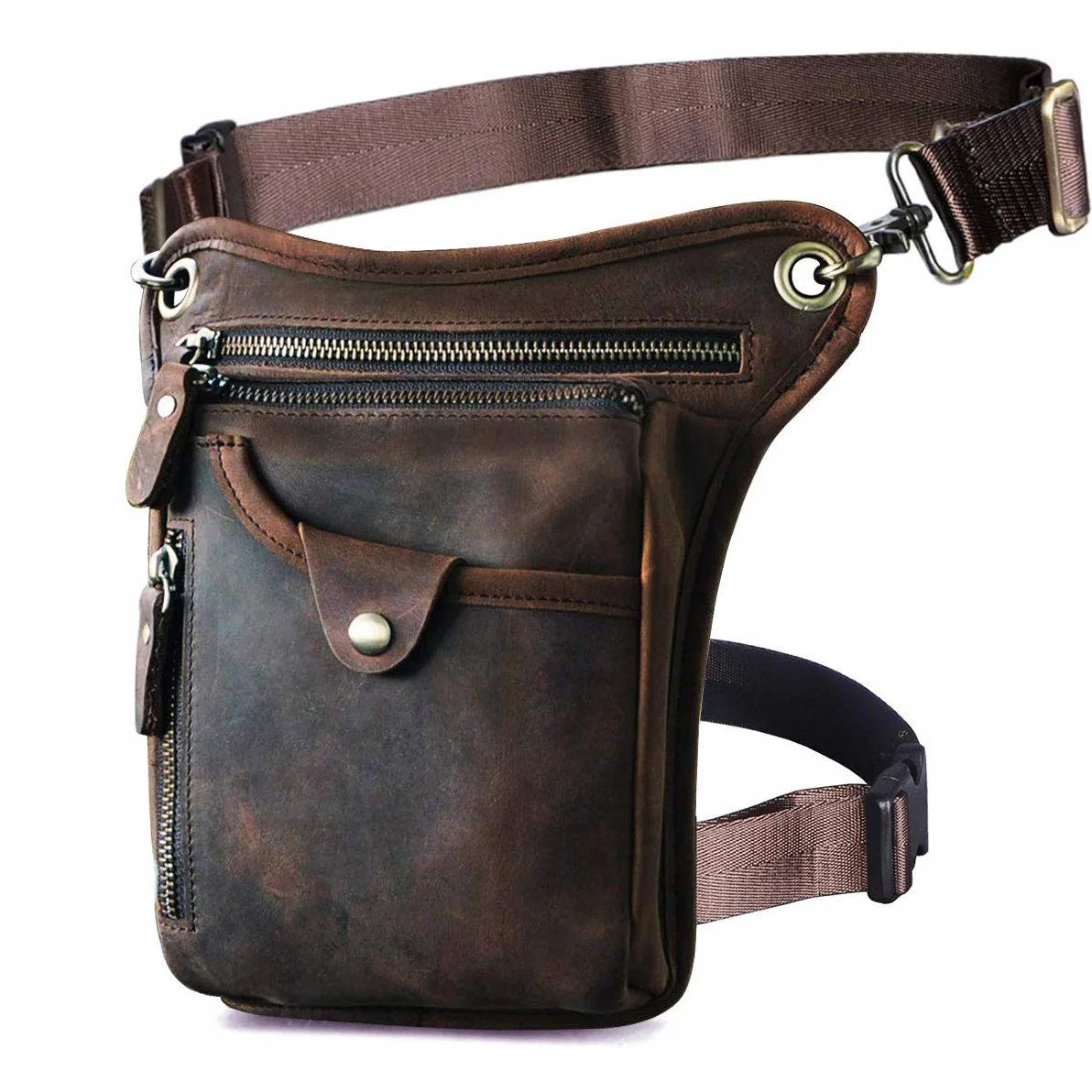 Le'aokuu Bolsa de Muslo Hombre Cuero Genuino Motocicleta Táctica Cinturón Paquete