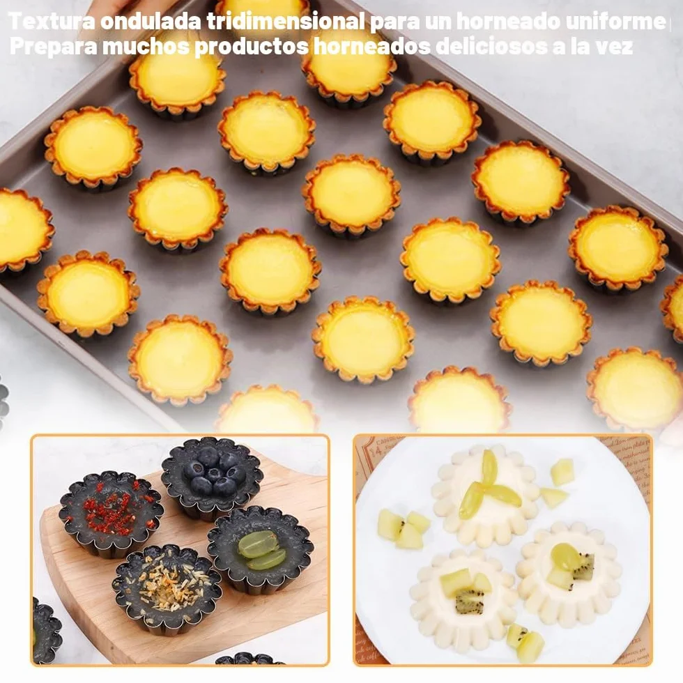 12 Piezas Moldes Mini Tartaletas Acero Carbono, 6.35 cm/2.5 in Moldes para Tartaletas Individuales,Reutilizables y Antiadherentes,Molde de Tarta de Huevo para Pudding, Tarta, Cupcake, Muffin