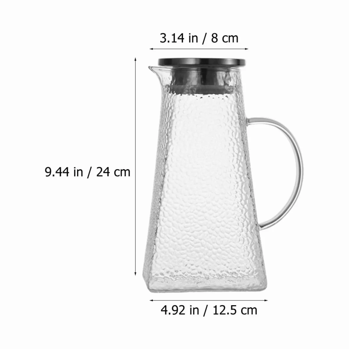 Tofficu Jarra de Agua Fría de Vidrio con Patrón Martillado, Capacidad 1.8l, Base Cuadrada, Apta para Hogar y Restaurante, Adecuado para Té Helado, Jugos y Bebidas Frías