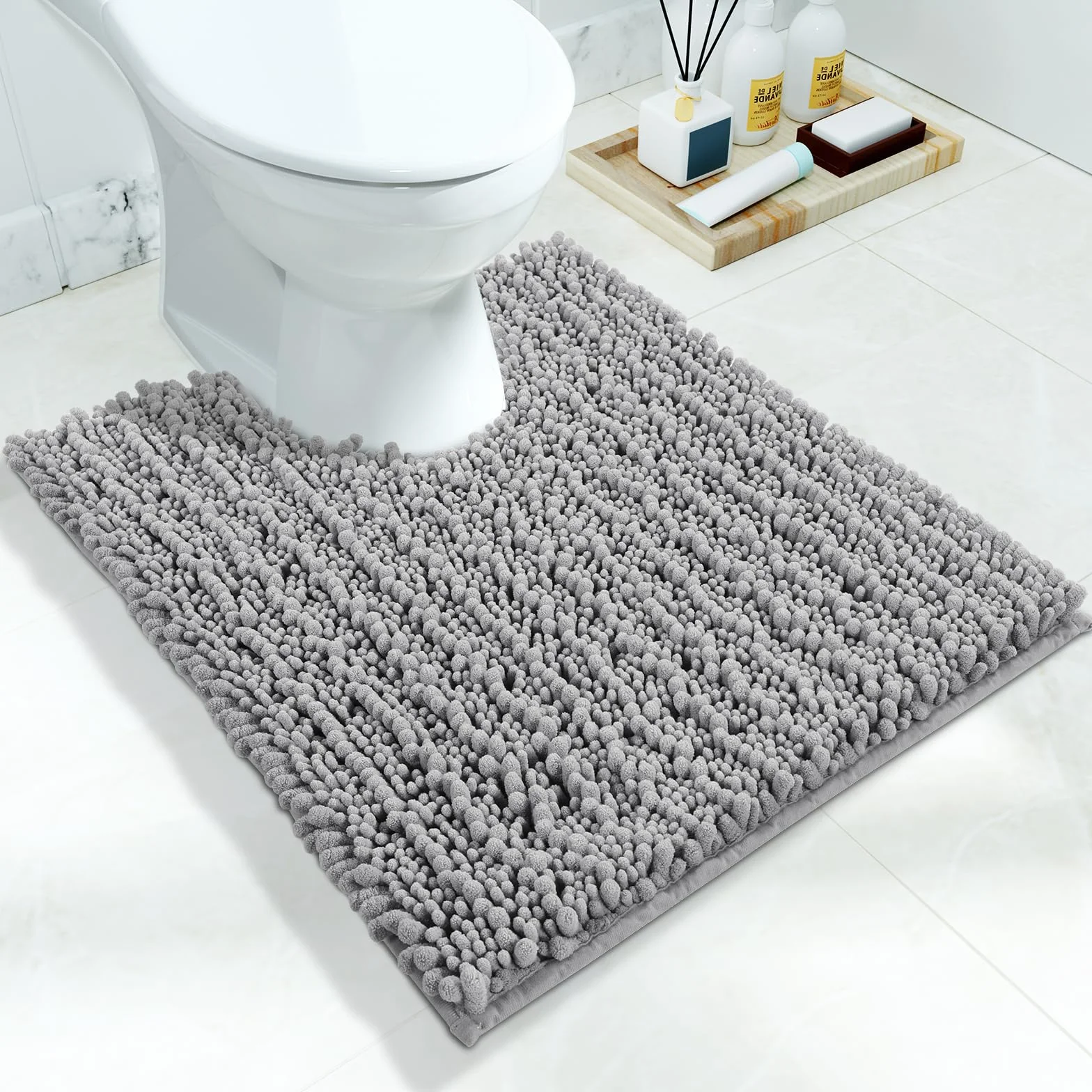 Yimobra Alfombrilla de baño de Chenilla con Forma de U para baño, máxima absorción, Suave y acogedora, Secado rápido, Antideslizante, Lavable a máquina, 24.4 x 20.4 Pulgadas