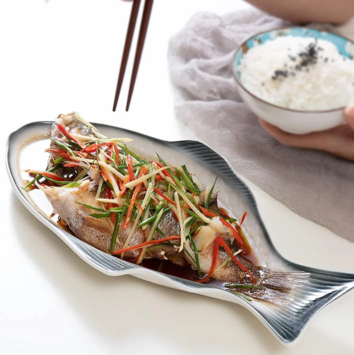 Platos for la cena, plato for servir pescado de 11 pulgadas, plato con forma de pescado, plato de pescado, bandeja de comida de cerámica, platos llanos, bandejas for servir de porcelana for aperitivos