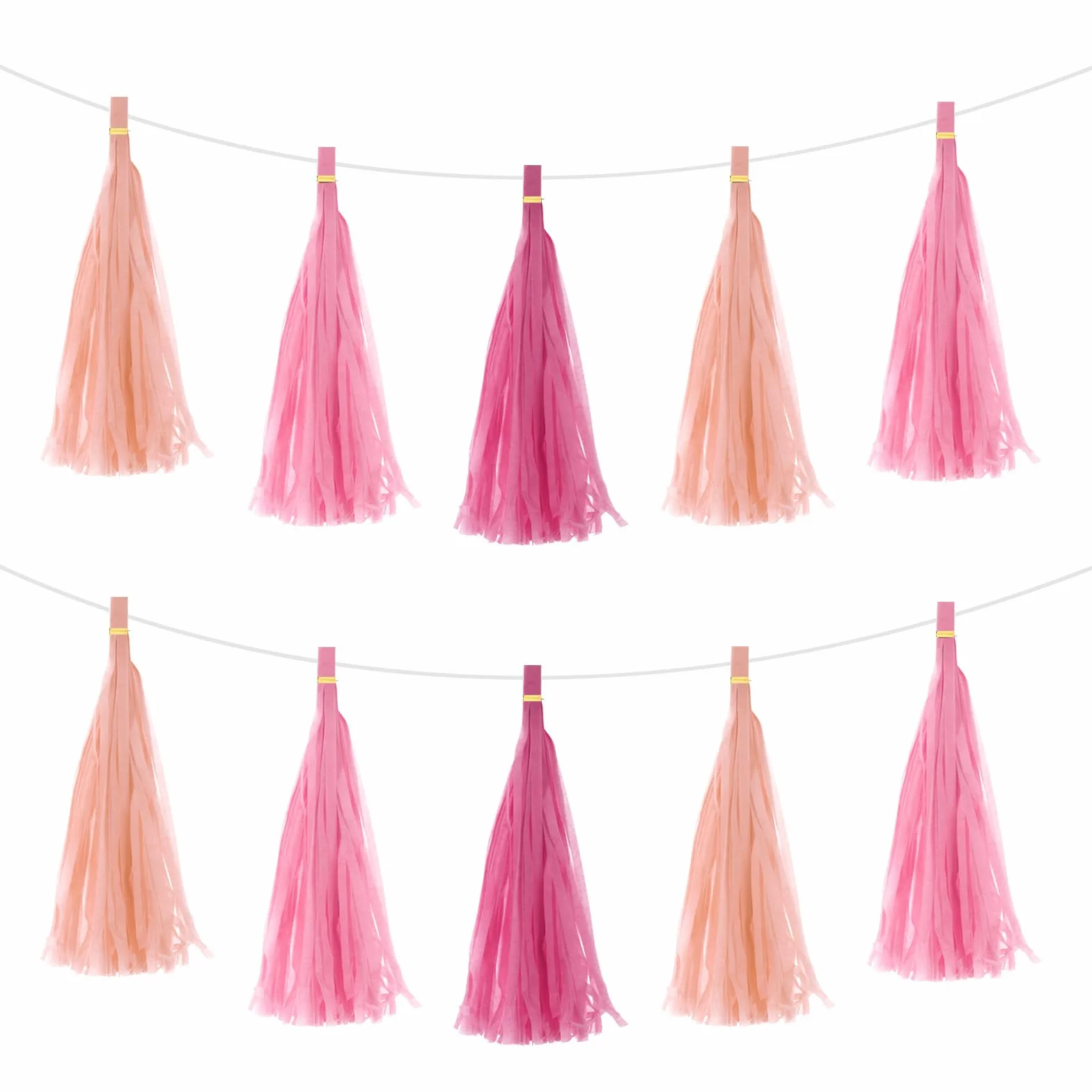 QUARKZMAN 15 Piezas Guirnalda de Borlas en Tonos Melocotón Rosa y Rojo Rosa con Cuerda de Papel de Seda para Kits de Fiesta DIY de Aniversario Boda Cumpleaños