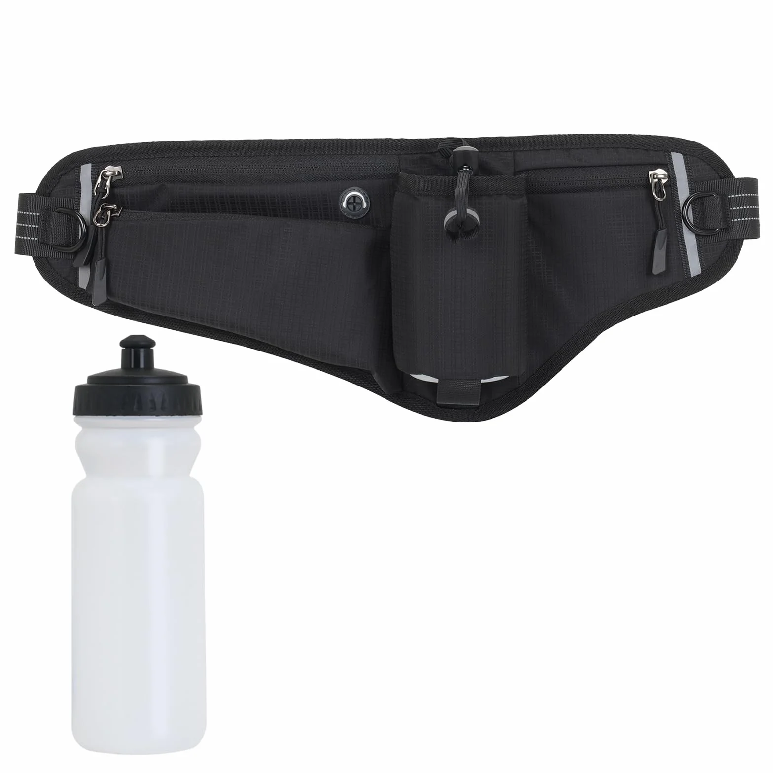 Riñonera Running Deportiva Cinturón de Hidratación con Botella de Agua 600ml Plegable Negro Kiuiom
