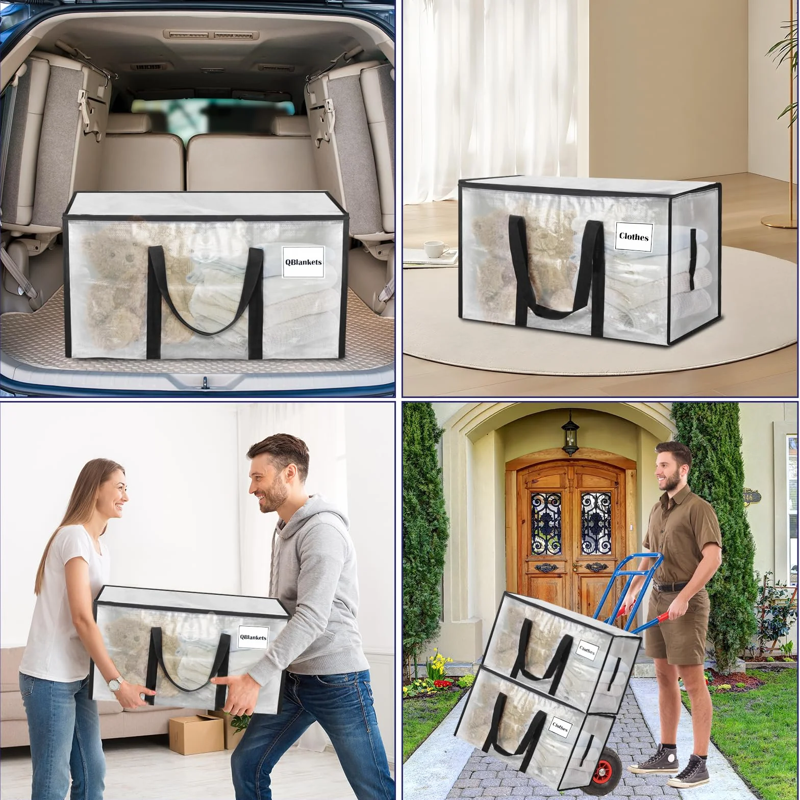 Withosent 100L Grande Bolsa de Almacenamiento, 2 Piezas Impermeable Bolsas de Mudanza con Cremallera y Asa, Bolsas para Guardar Ropa Edredones, Alternativa a las Cajas de Mudanza, Transparente