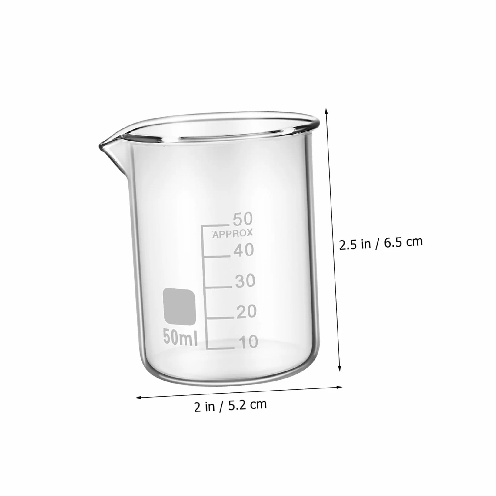 Vasos Medidores de Vidrio de 50ml Graduación y Uso Versátil Fáciles de Limpiar Set de 20 para Laboratorio y Experimentos Científicos