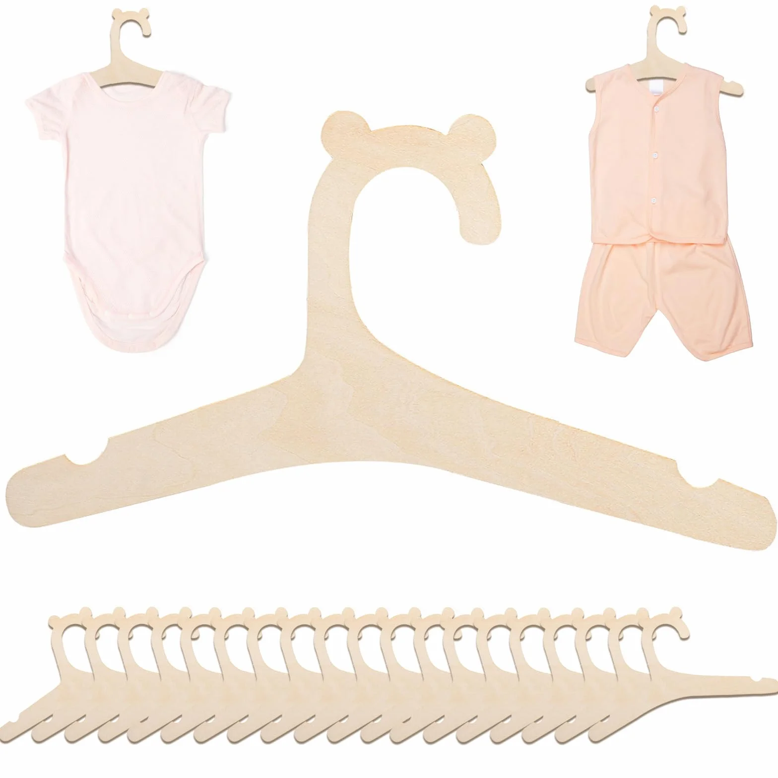 Percha Creativa de Madera para Ropa de Niños, Bebé y Muñecas - 20 Piezas