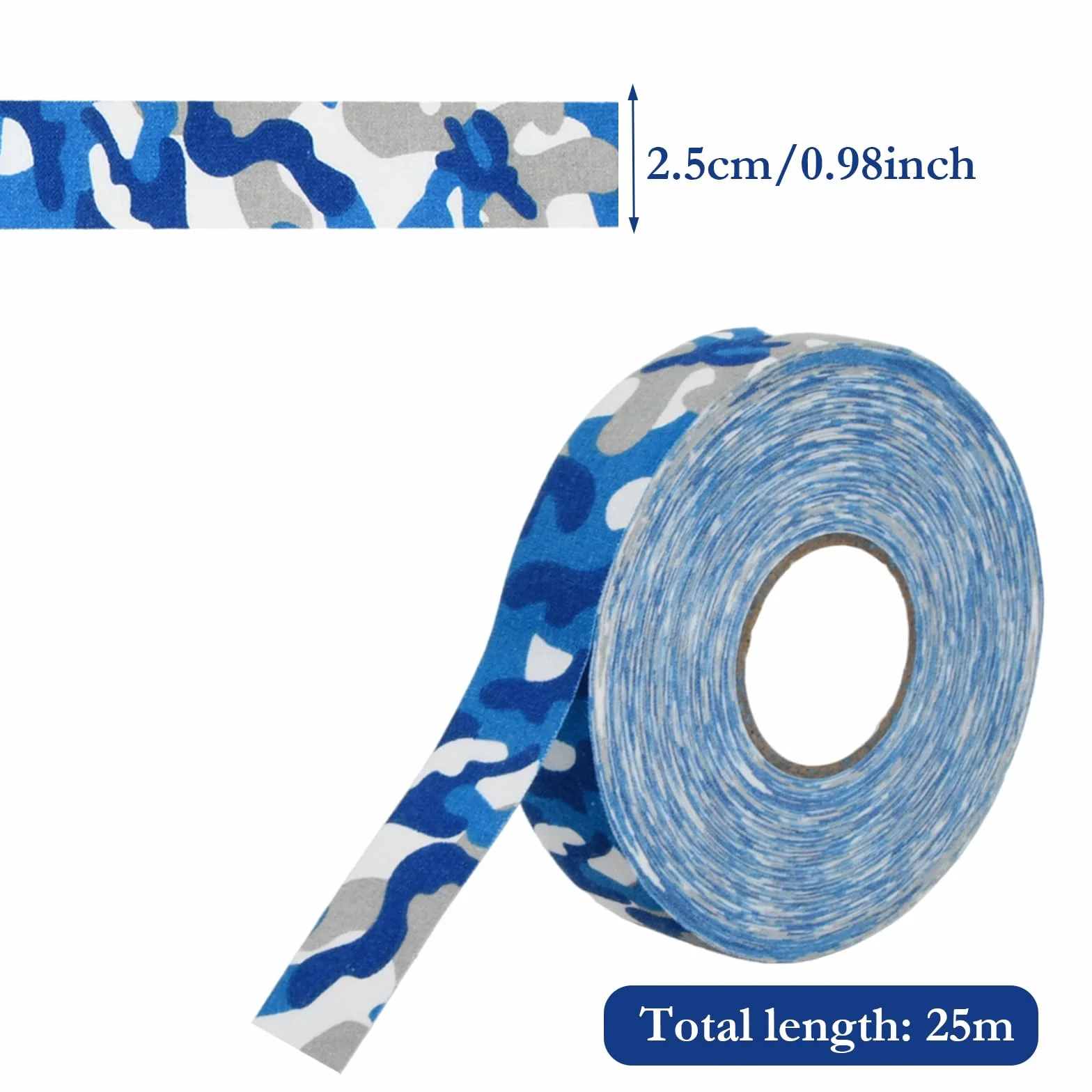 Cinta de Hockey Rollo 2.5cm*25m Adhesiva para Palo de Hockey sobre Hielo, Raquetas de Squash Tenis Bádminton Golf