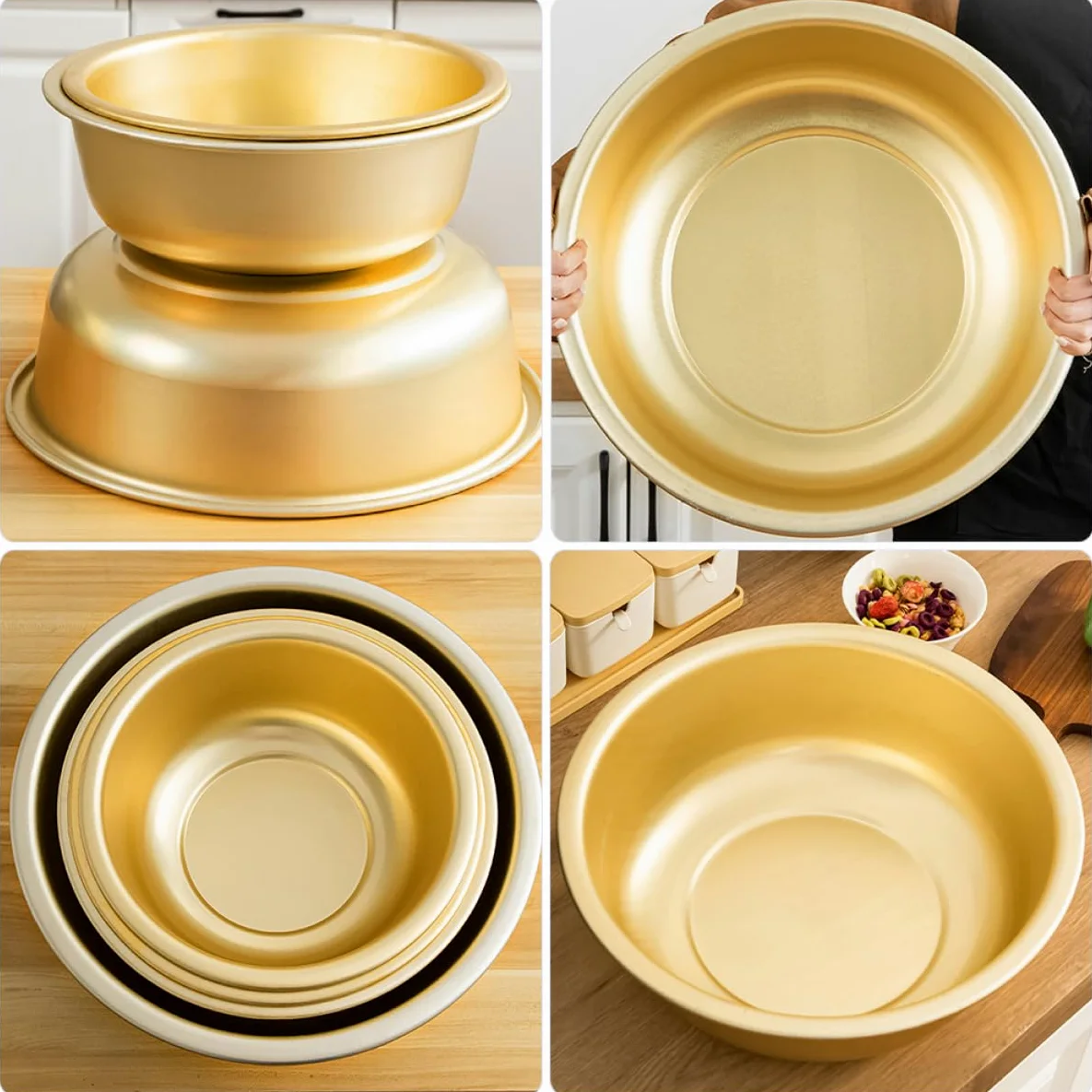 iplusmile Tazón Grande de Aluminio Dorado para Sopa Capacidad Amplia, Diseño Redondo y Seguro, Adecuado para Cocina y Lavado de Arroz