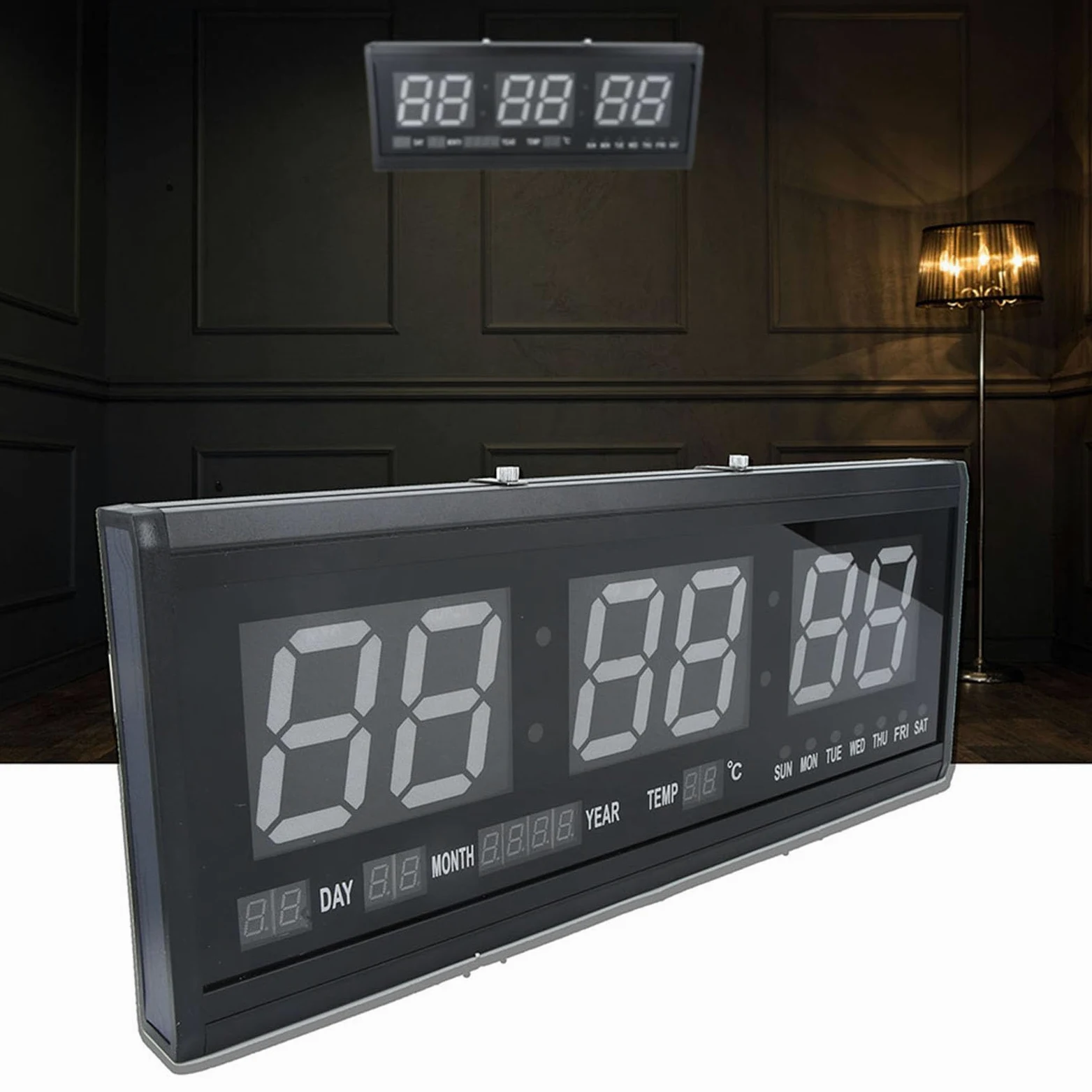 Reloj Despertador LED Digital con Dígitos Grandes y Calendario para Exhibición en Casa y Oficina, Elegante Monitor de Temperatura Humedad