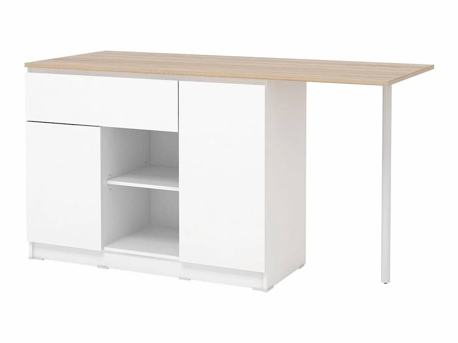 Venta-Unica - Isla Central de Cocina con 2 Puertas, 1 cajÛn y 2 estantes - Blanco y Natural Claro - TUNORI