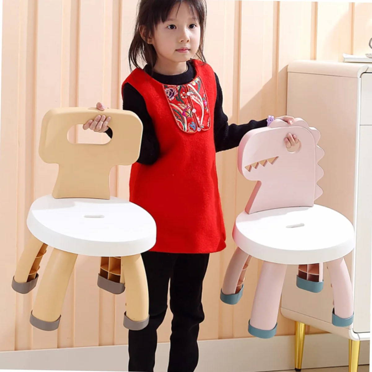 Silla Infantil Respaldo Anticaídas, Taburete para Niños Pequeños, Diseño de Dinosaurio, PP y PVC para Asiento Infantil