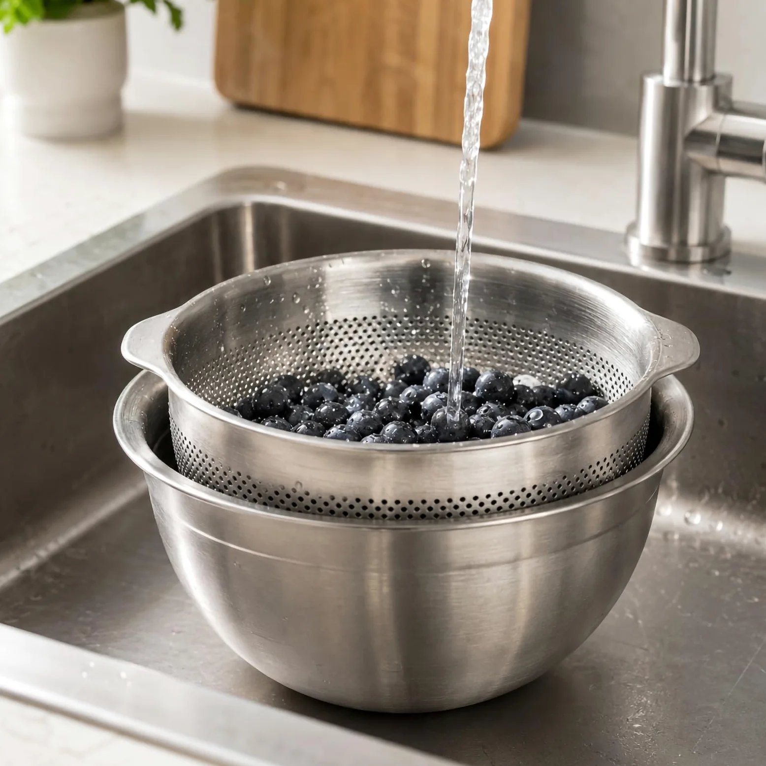 Produce - Juego de coladores para lavar (27 cm) | Lavabo de acero inoxidable 304, cesta de drenaje con asas, herramienta de enjuague de cocina