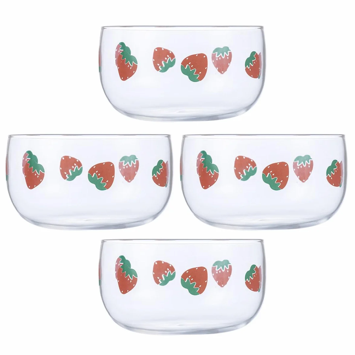 DOITOOL 4 Piezas Cuencos de Vidrio con Diseño de Fresas Bol para Ensalada y Postres Recipiente Transparente para Frutas para Cocina y Hogar Resistente y Decorativo