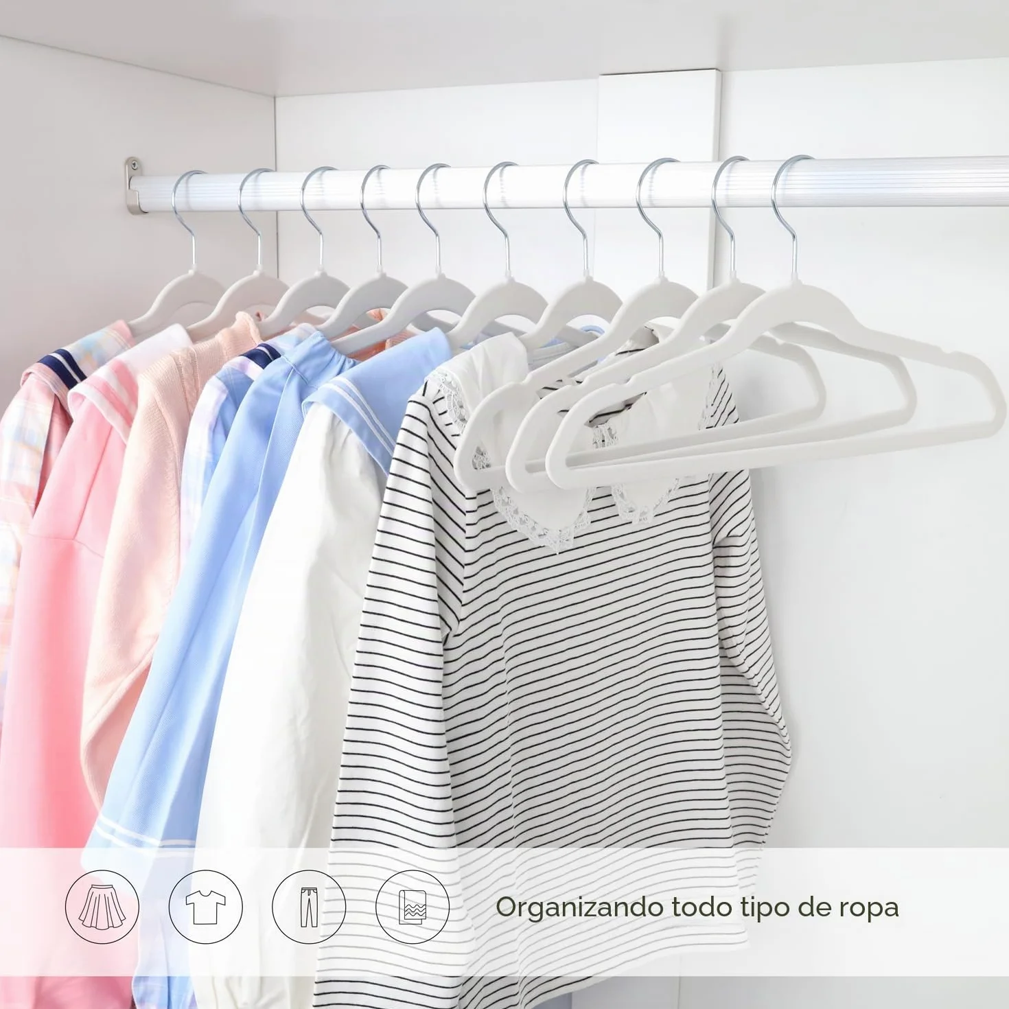 ManGotree 32 Perchas de Terciopelo para Niños de 35 cm, Ultrafinas Con Gancho Giratorio de 360°, Antideslizantes de Fieltro para Jóvenes, Resistentes y Duraderas (Blanco)