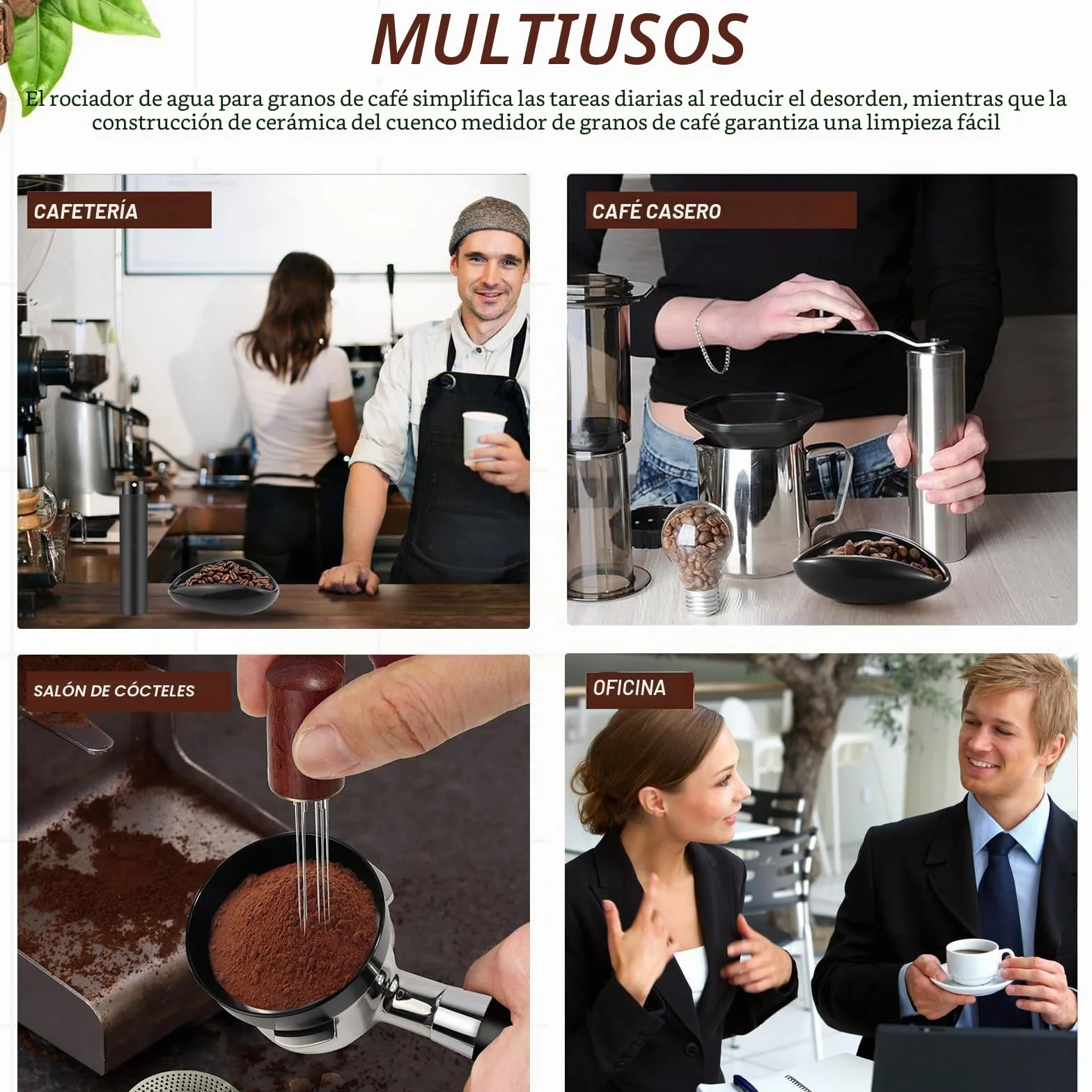 Juego de 3 vasos dosificadores de granos de café, color negro, juego de herramientas, incluye herramienta Wdt de madera, taza de café y botella de spray RDT para café, té y regalos