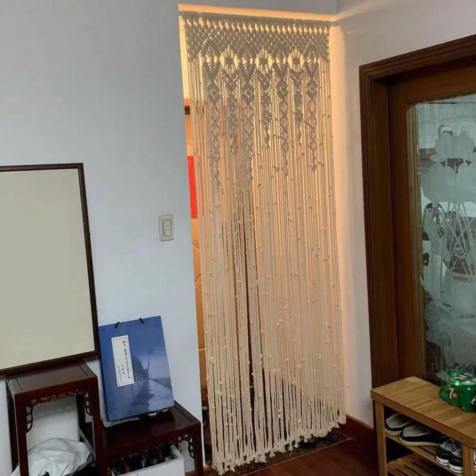 Cortina de tapiz tejida a mano, cortina decorativa para puerta y ventana para telón de fondo de boda y adorno para el hogar (100 x 200 cm)