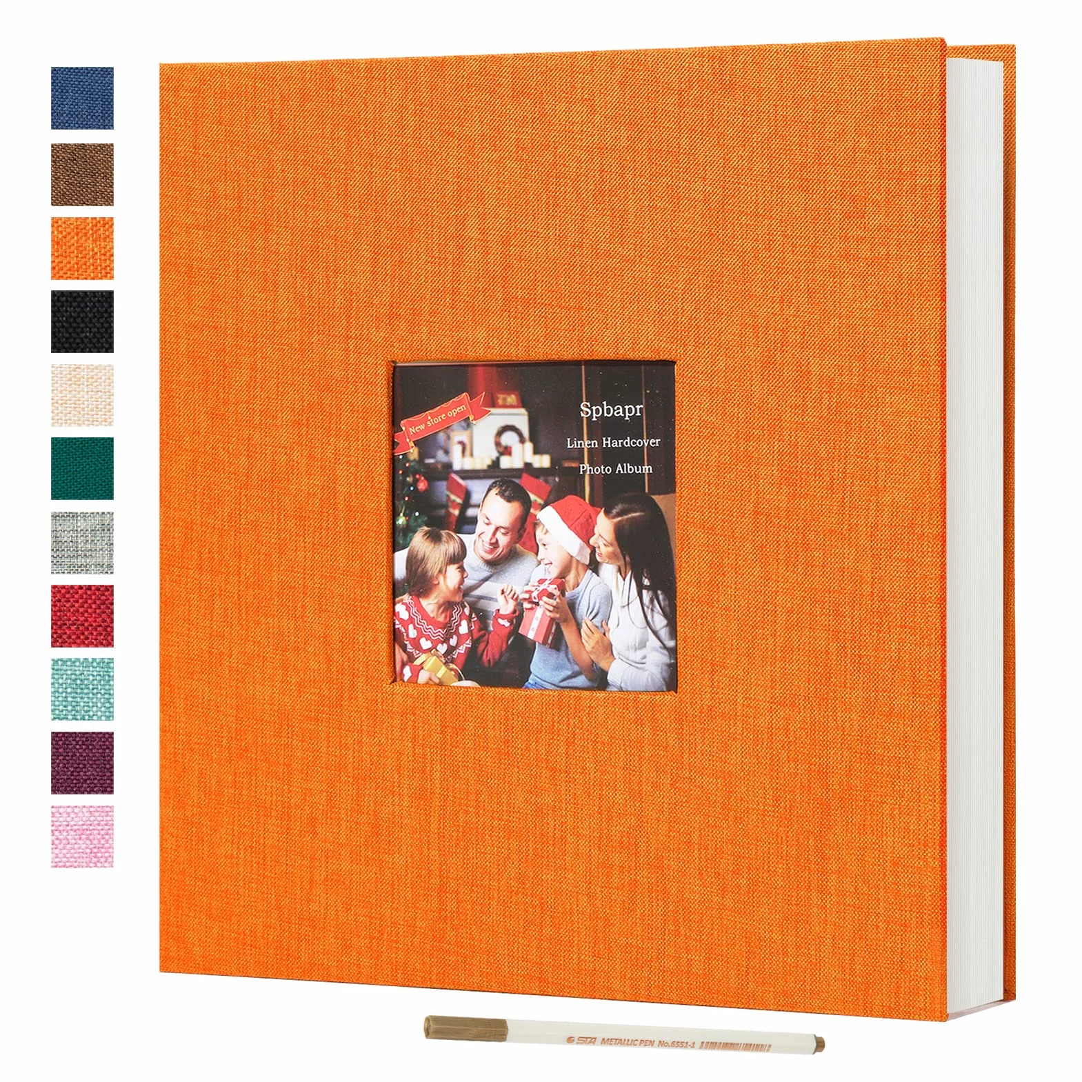 Spbapr Álbum de fotos grande autoadhesivo, 60 páginas, cubierta de lino, álbum de recortes magnético con un soporte de metal para bolígrafo de 3 x 5, 4 x 6, 5 x 7, 6 x 8, 8 x 10 pulgadas, color