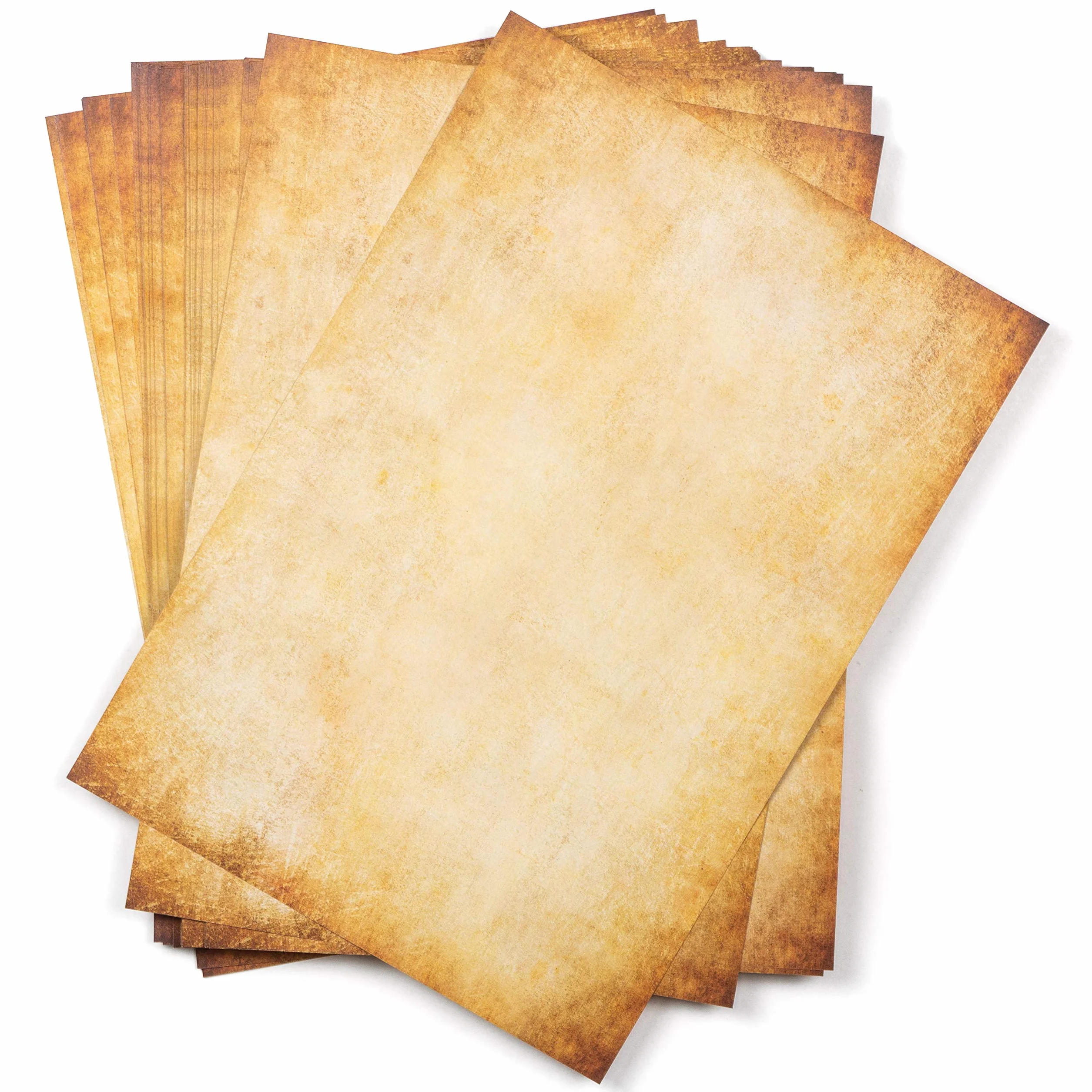 25 hojas DIN A4 Papel vintage pergamino, 110g/m², 210x297 mm, aspecto Antiguo envejecido, Doble cara, para Escribir y imprimir, Manualidades, carta, recortes, scrapbook