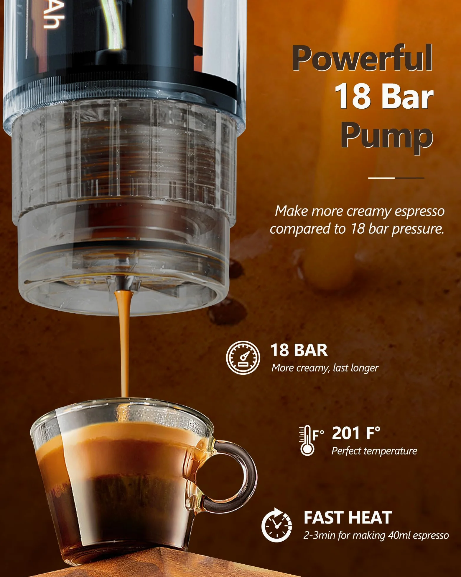 CONQUECO Cafetera Portátil con Cápsula de Espresso - 12V Máquina de Café Electrica con Batería - para Coche Camión y Viajes - Compatible con Cápsulas Originales Nespresso y Cápsula L'or（Blanco）