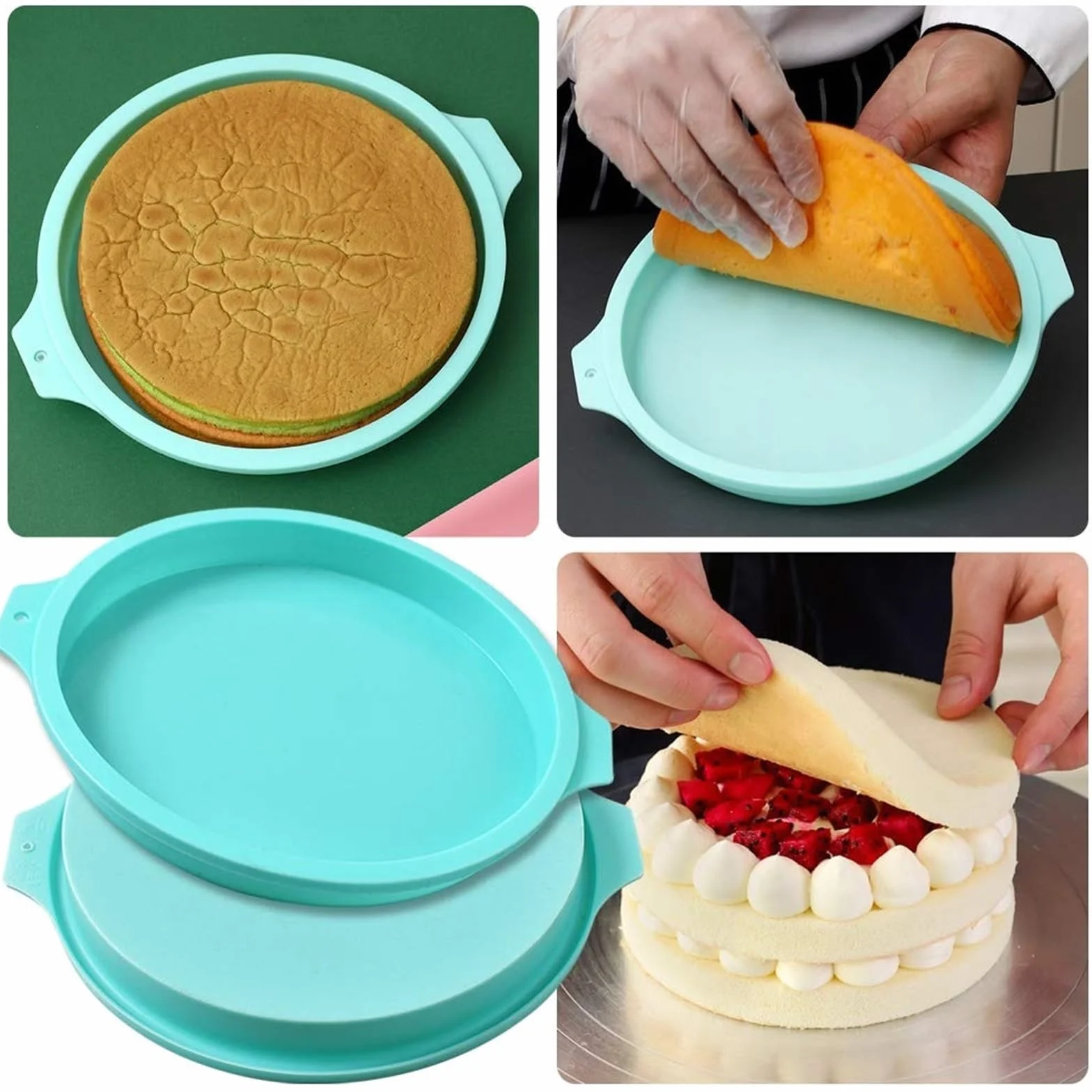 4 moldes redondos de silicona for tartas capas, molde redondo for, herramientas for hornear postres y Para La Elaboración De Pasteles Y Postres(2.5x11.9x13cm)