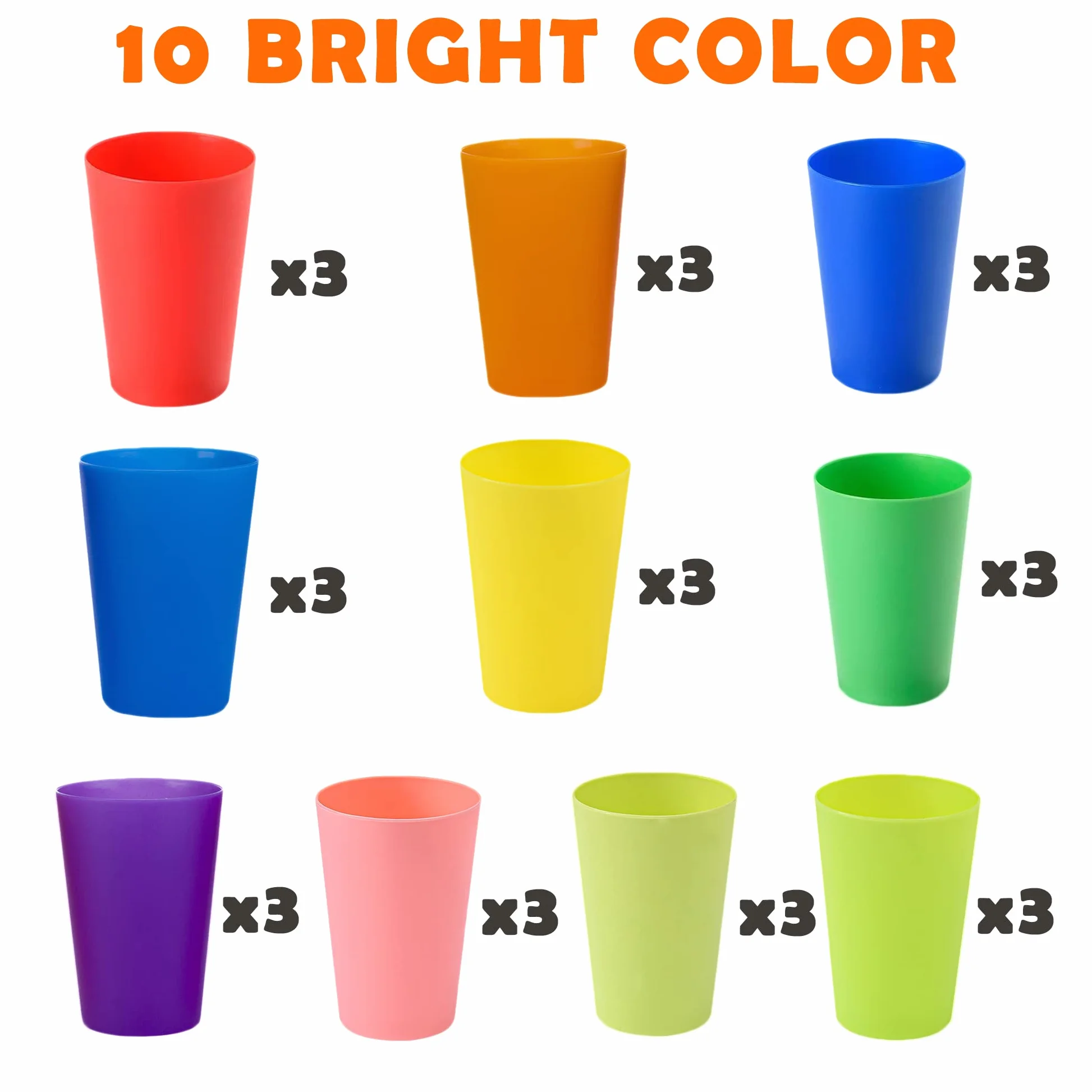 PALUDO 30 Piezas Vasos de Plástico Reutilizables - 260 ml Copas de Colores - Vasos Plastico Duro Apilables - para Niños Fiestas Picnics Viajes Camping Cocina Familiares (10 Colores)