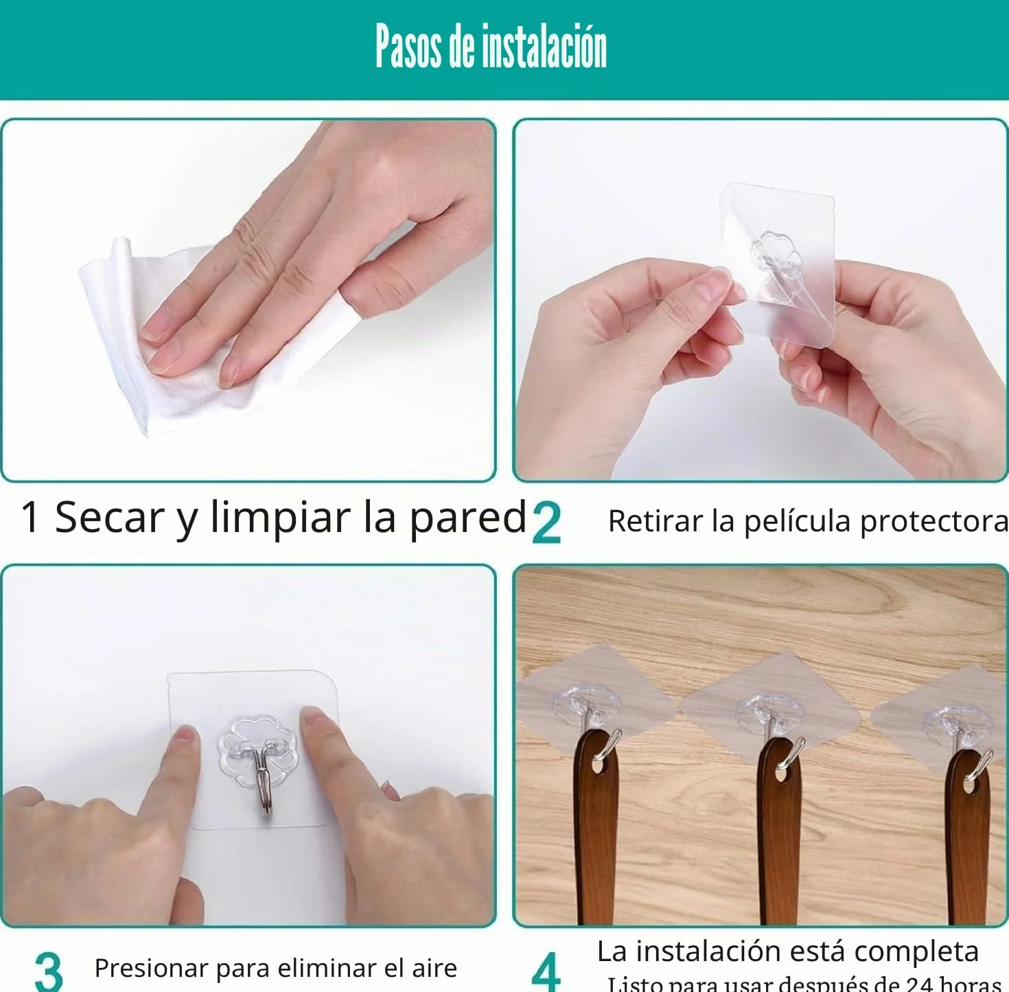 clavos libres de ganchos adhesivos ganchos de pared 6KG(Max) transparente reutilizable sin costura ganchos impermeables y a prueba toalla tazas tazas de espátula(24Pack)