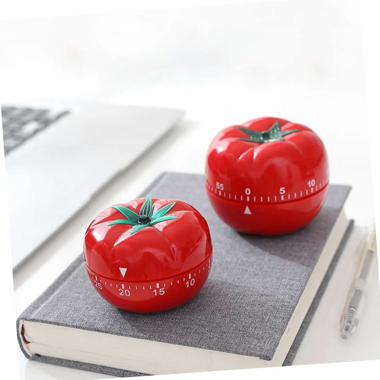 COLLBATH Temporizador Mecánico de Cocina sin Batería Forma de Tomate, 2 Piezas, Rotación Manual para Cocinar Cocina