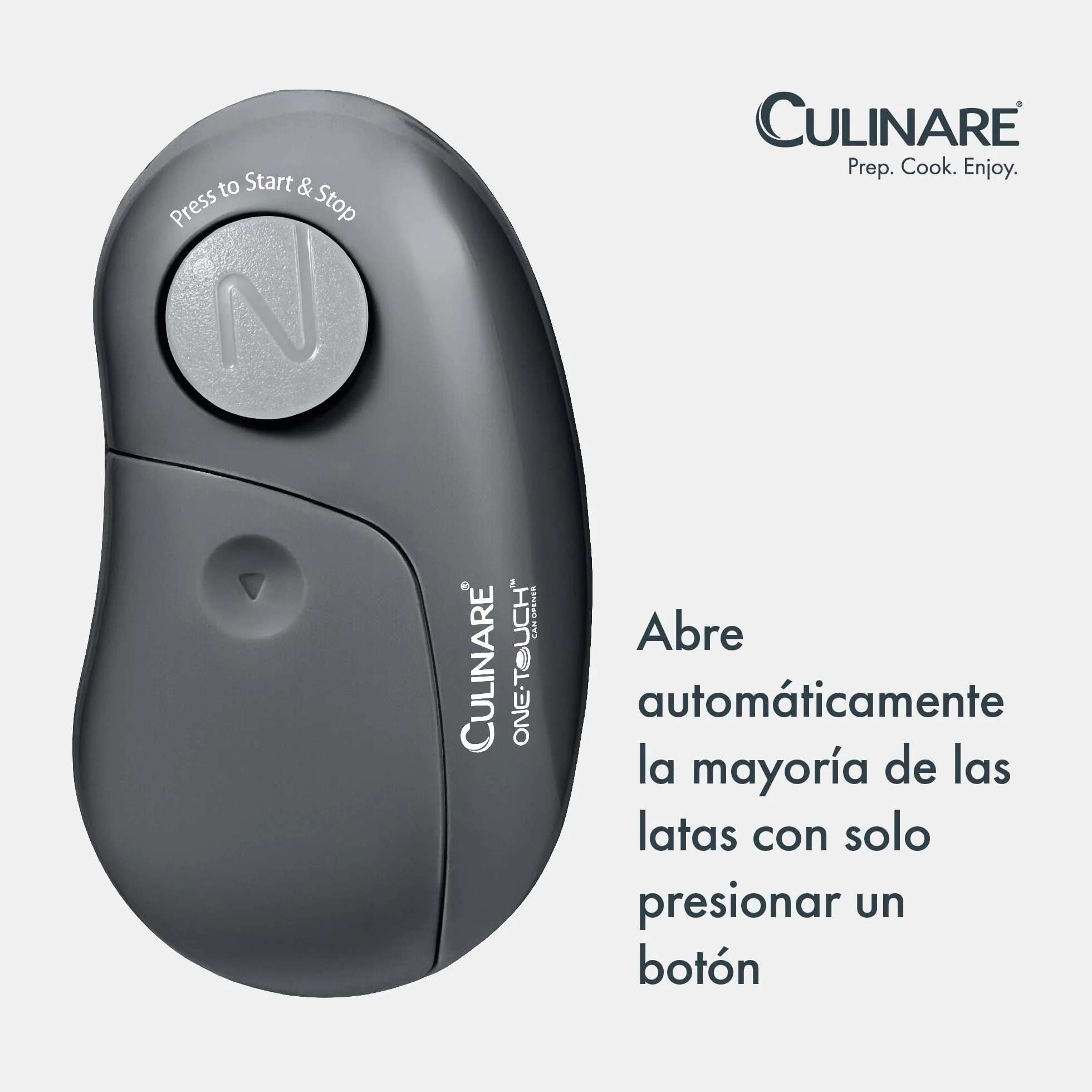 Culinare Abrelatas Electrónico One Touch, Gris, Plástico/acero Inoxidable, Abrelatas Automático, Funciona Con Pilas/uso Manos Libres/Extracción Magnética de Tapa, Pilas No Incluidas