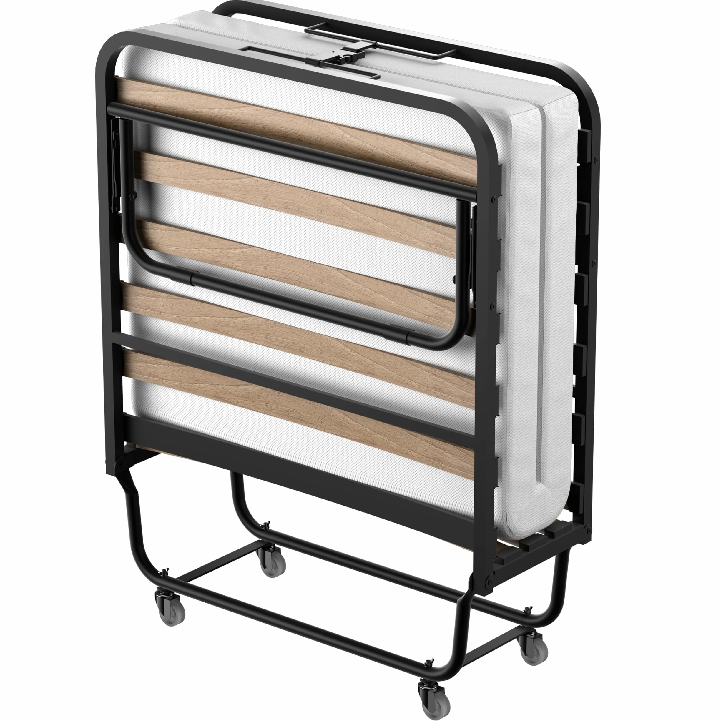 DEWINNER Cama Plegable 90x190 | Cama para 1 Persona con Colchón de 10 cm | Somier Individual de Listones de Madera de 90 x 190 | Camas Ahorra Espacio con Ruedas | Cama con Colchon Plegable