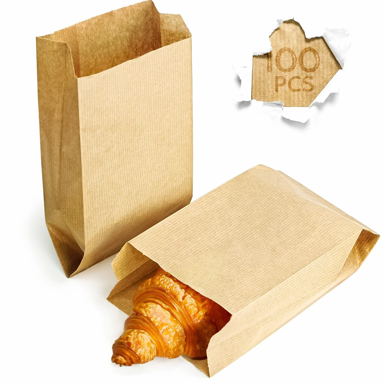 100 Bolsas de Papel Kraft 12 x 20 x 6 cm - Bolsas Pequeñas Grado Alimenticio, Sobres Kraft Marrón Reutilizables y Reciclables para Regalos, Negocios, Manualidades y Embalaje Sostenible