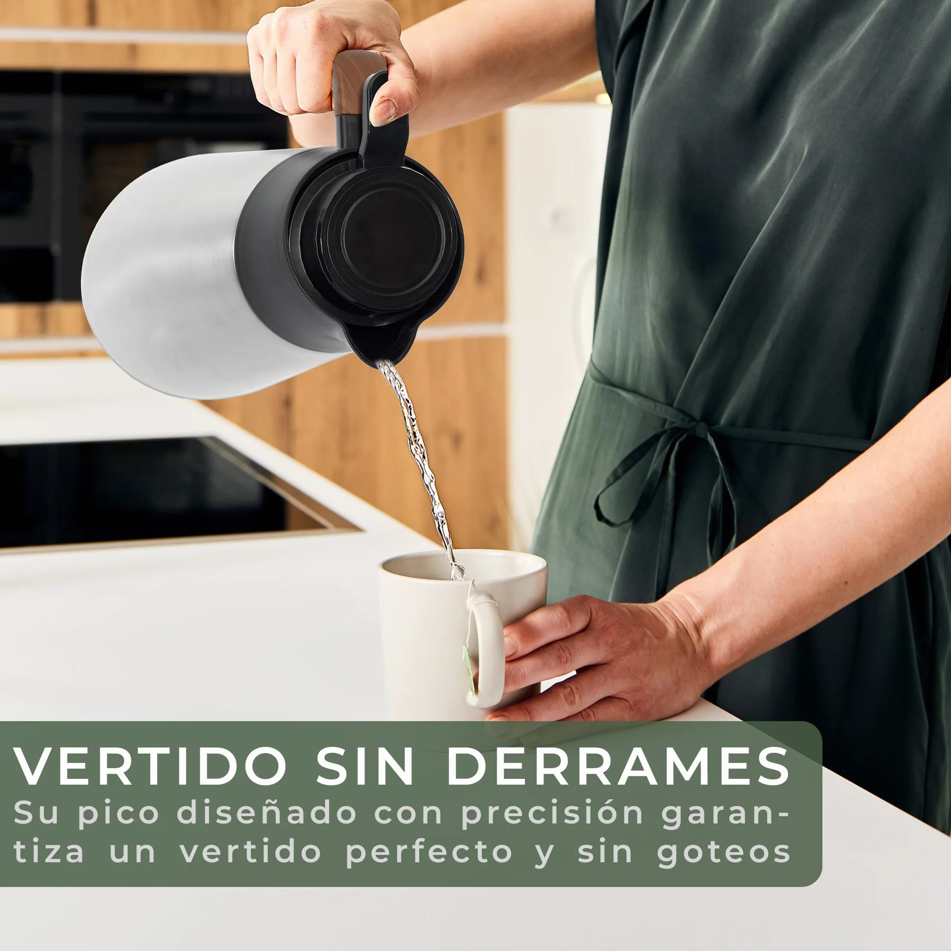 WALDWERK Jarra Termo (1,5 L) – Termos de café de acero inoxidable 304 de doble pared – Termo agua caliente con vertido antigoteo – Jarra termica para café