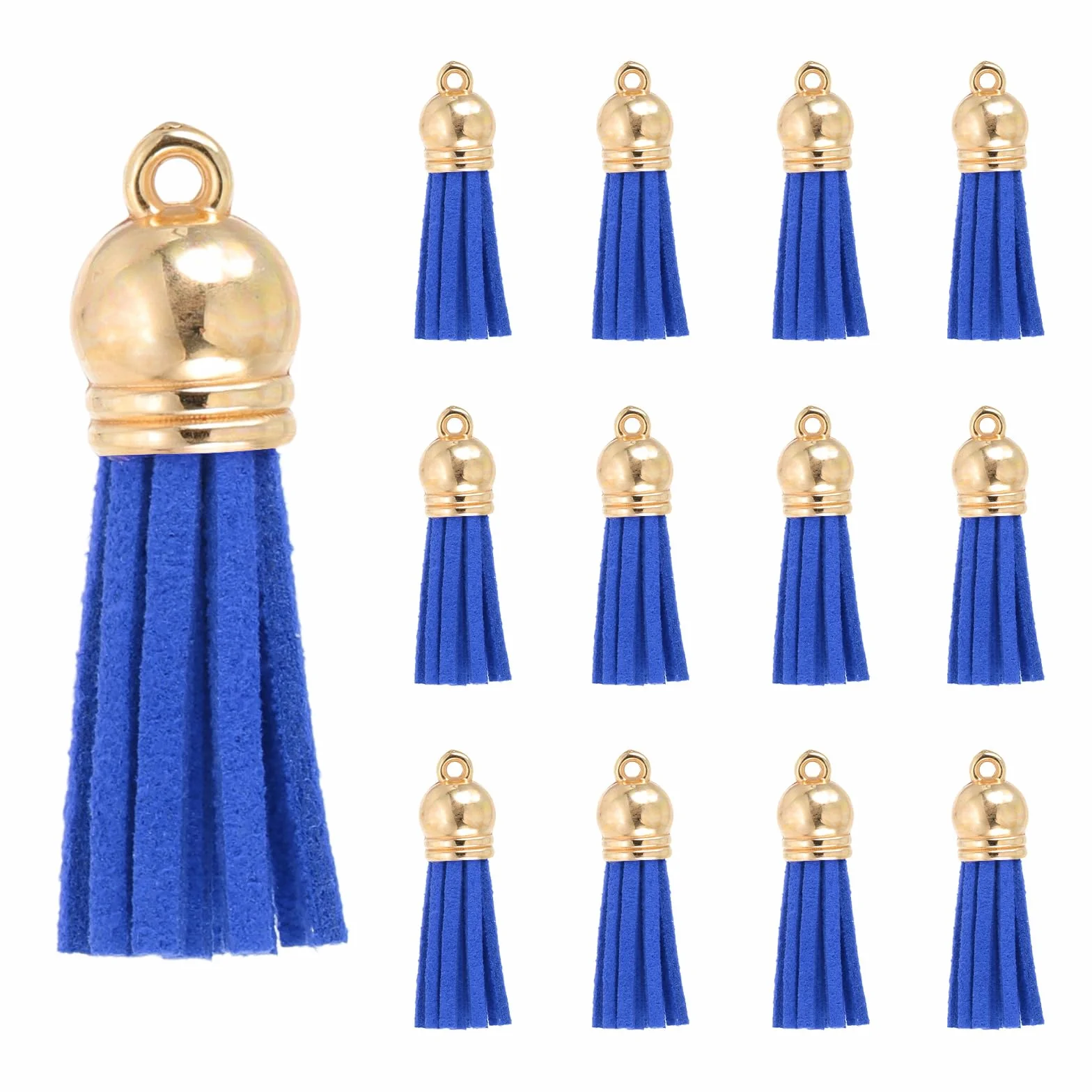 PATIKIL Borlas Cuero 1,5 Pulgadas, 30 Piezas borlas Gamuza sintética con Tapa Dorada para Llavero, Manualidades, decoración, Bolsos, Pulseras, fabricación Joyas, Llavero, Azul