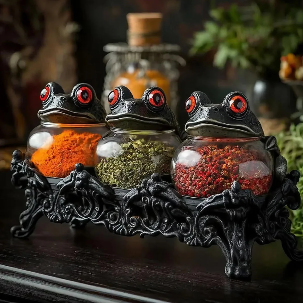 Tarros de especias de boticario con forma de rana Elegantes recipientes de cerámica con ranas, equipados con exquisitas tapas de rana. Recipientes para almacenar