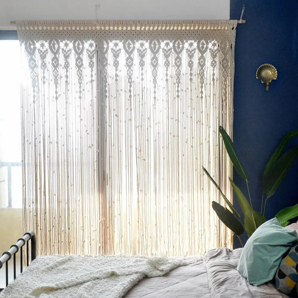 Cortina de tapiz tejida a mano, cortina decorativa para puerta y ventana para telón de fondo de boda y adorno para el hogar (100 x 200 cm)