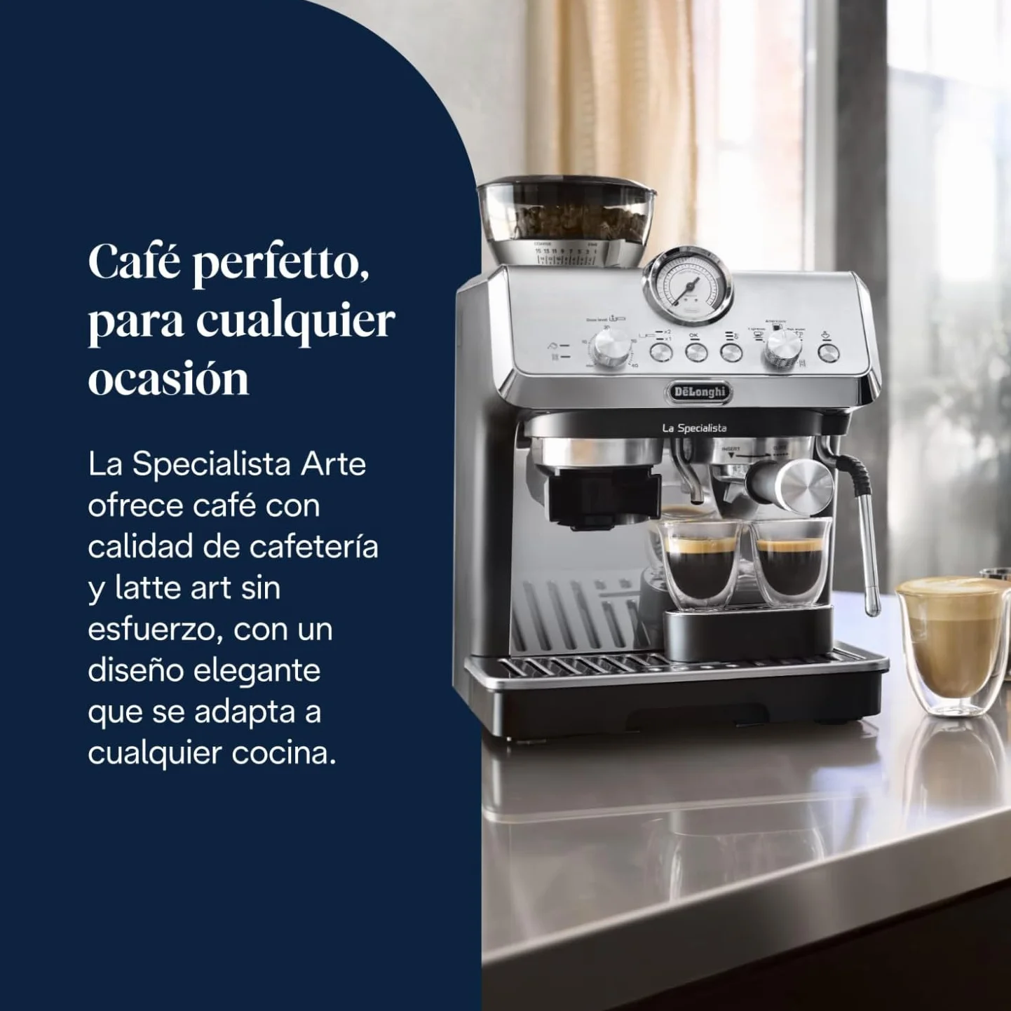 De'Longhi Perfetto La Specialista Arte, Máquina de Café Espresso y Cappuccino con Bomba, Máquina de Café en Grano, 3 Recetas Predefinidas, 8 Ajustes de Molienda, EC9155.MB, Metal/Negro