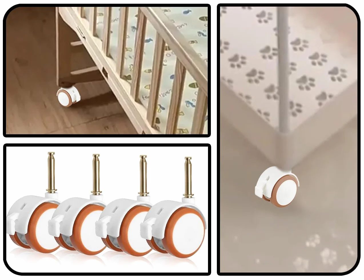 ZoeTekway Set 4 ruote piroettanti per mobili per bambini perno manicotto 7 mm con freno bianco