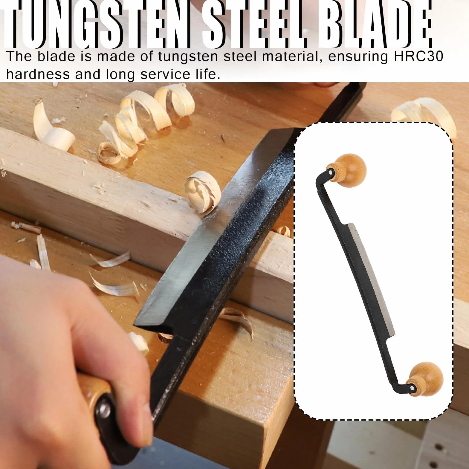 Cuchillo de dibujo recto doble antideslizante mango madera incisivo hoja acero tungsteno herramienta mano afeitado carpintería