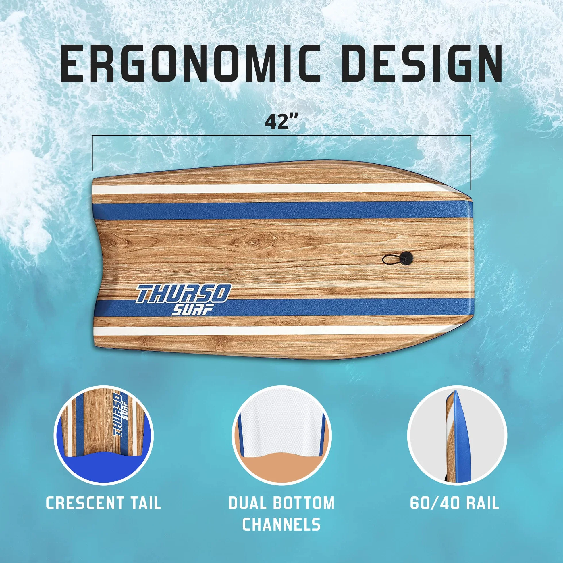THURSO SURF Quill 42'' Bodyboard EPS Core IXPE Deck HDPE Slick Bottom FRP Stringer Crescent Tail Dual Channel Leash