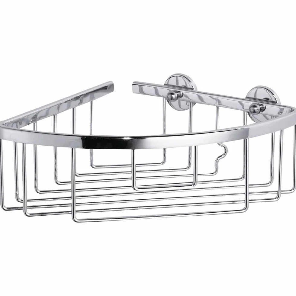 tesa Aluxx Cesta esquinera de baño, de aluminio cromado brillante, autoadhesivo, tecnología de montaje adhesiva, 92 x 192 x 200 mm