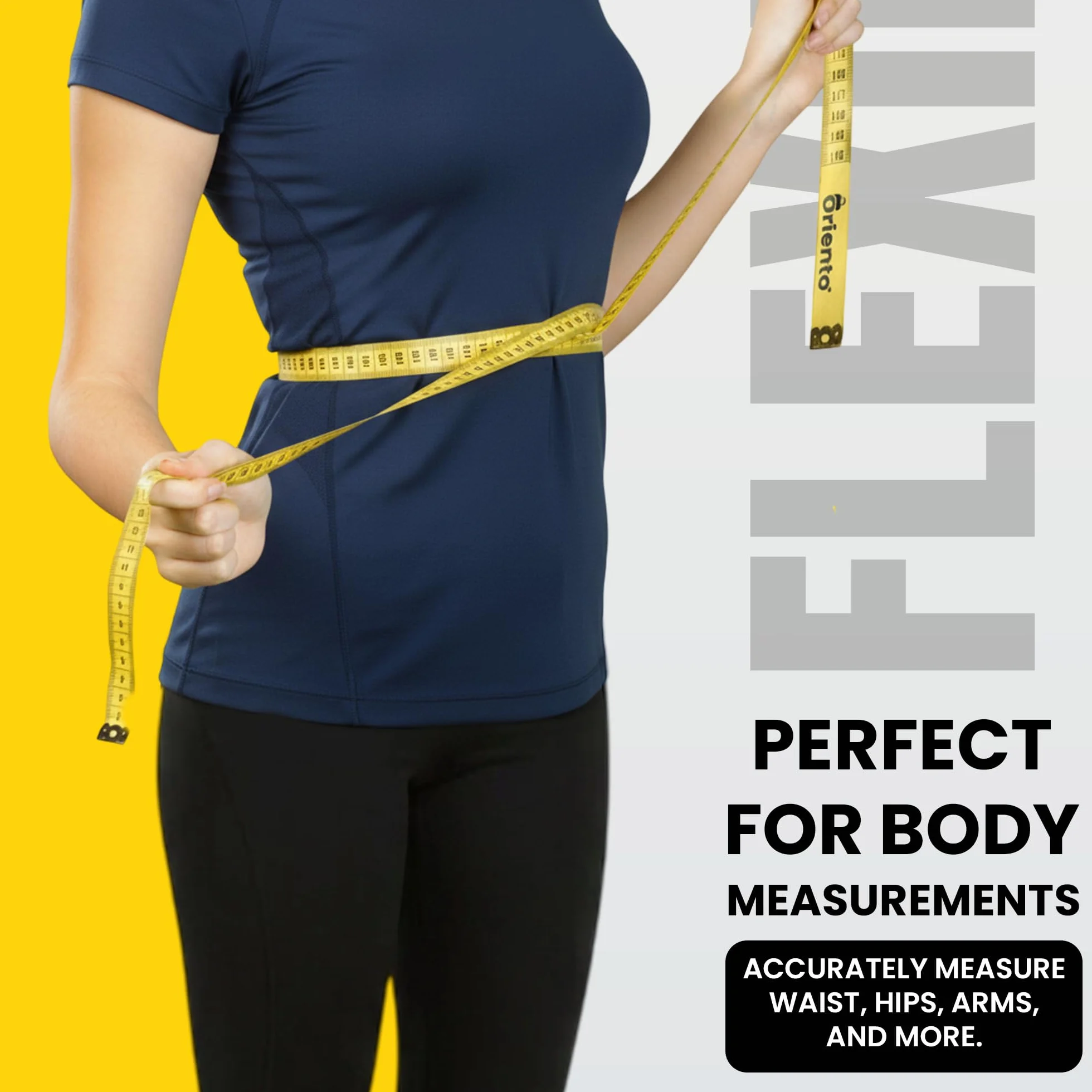 Oriento Cinta Métrica Corporal 150 cm/60 pulgadas – Metro de Costura Flexible a Doble Cara para Medidas Corporales, Sastrería, Pérdida de Peso y Manualidades – Amarillo (150 cm/ 60 inch)