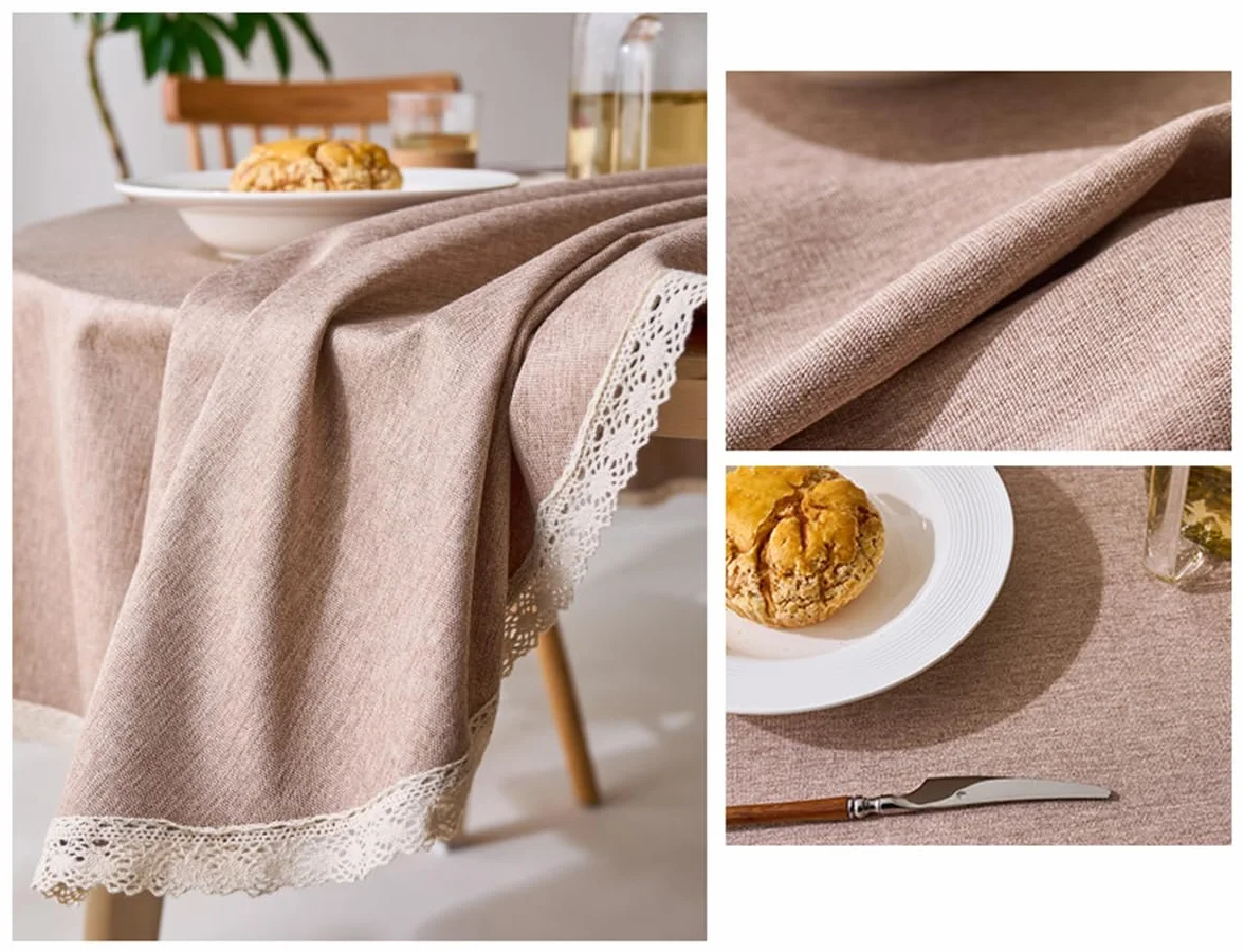 Mantel Redondo Antimanchas, Mantel Revestido Impermeable, fácil de Limpiar,Light Brown-B Diámetro 240 cm
