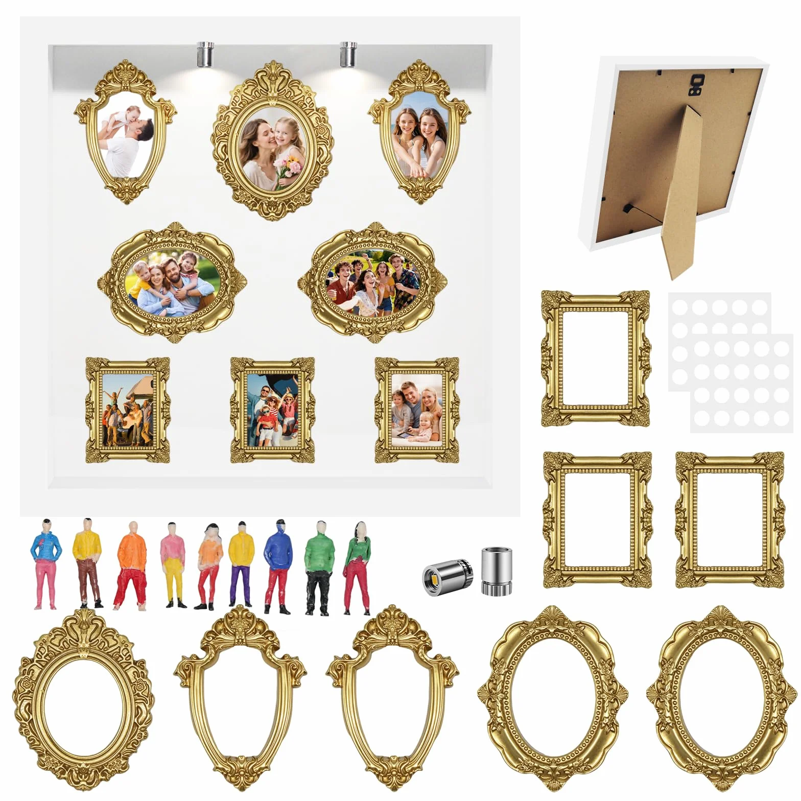 Mini Caja Siluetas Museo DIY, Mini Marcos Vintage, 8 Marcos Dorados en Miniatura con 8 Figuras Muy Detalladas, para Decorar Paredes, Aniversarios, Cumpleaños y Ocasiones Especiales