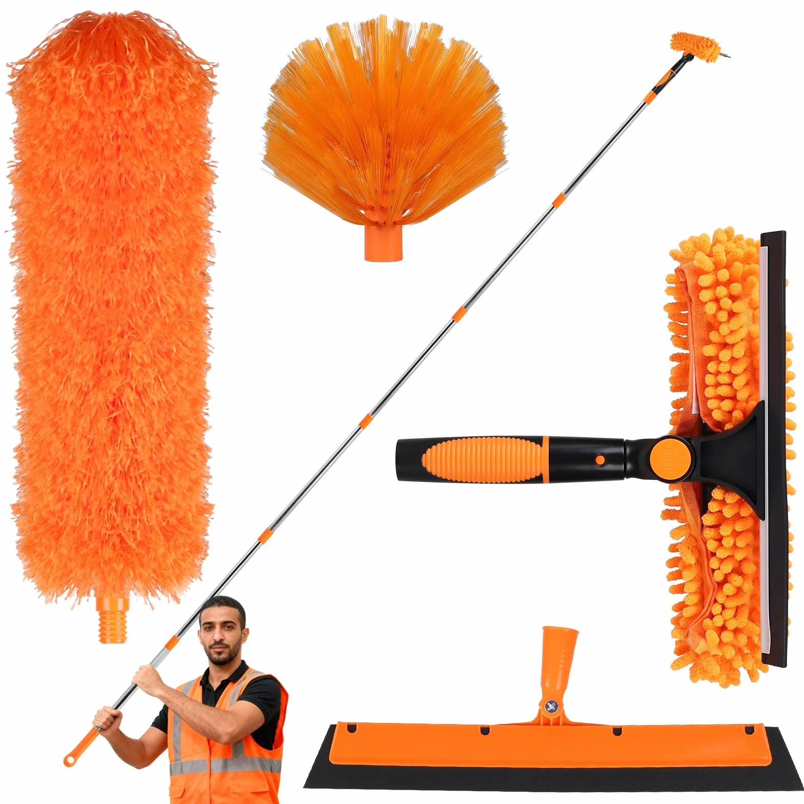 LALAGO Plumero Atrapapolvo, Kit de Limpieza de limpiaparabrisas 2 en 1, Plumero Telescopico Extensible de 1,5 a 4,5 m, Atrapapolvo Microfibra para Limpieza Techo,Ventiladores de Techo Alto (Set B)