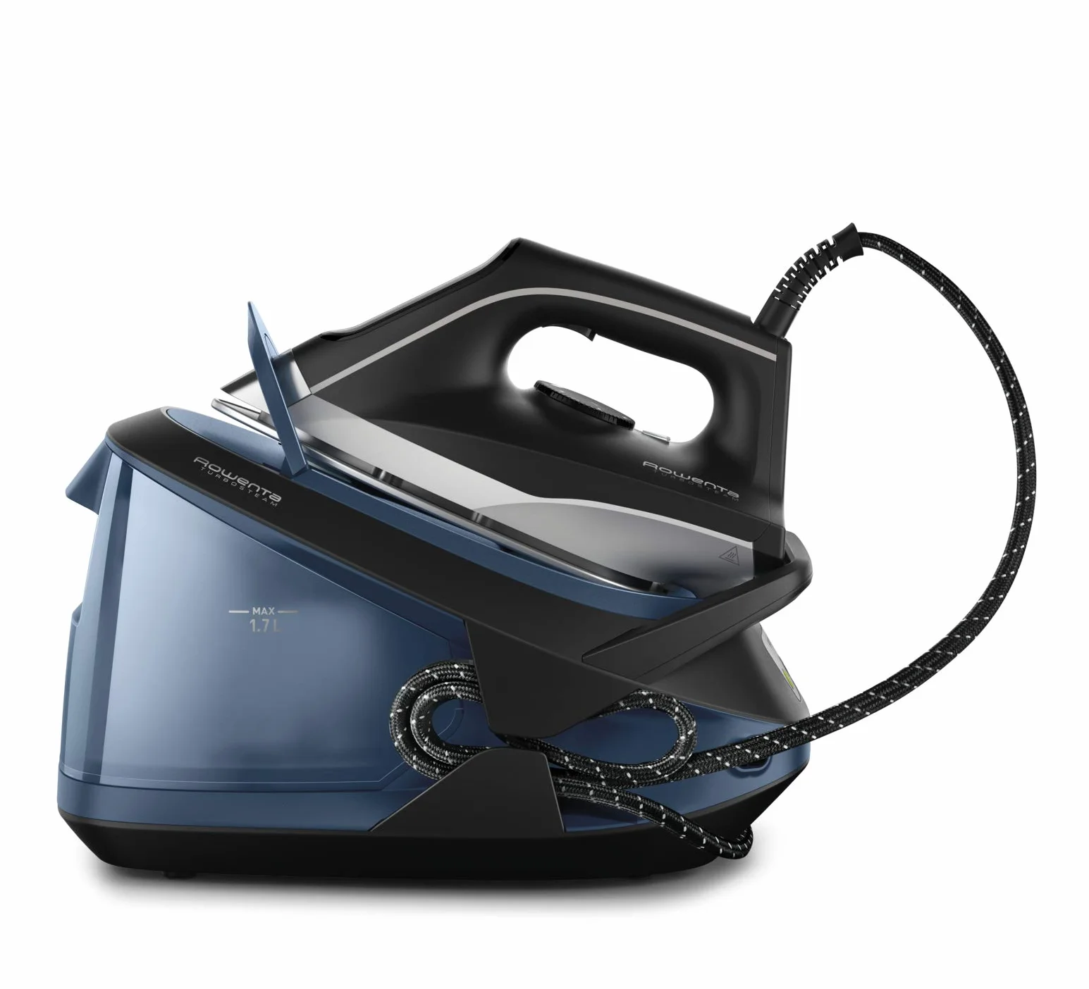 Rowenta Turbosteam VR8322 Centro de planchado 6.5bares, golpe vapor 370g/m, suela MiscroSteam 400, bloqueo para transportar con una mano, sistema antical, modo Eco, depósito agua 1.7L,Negro
